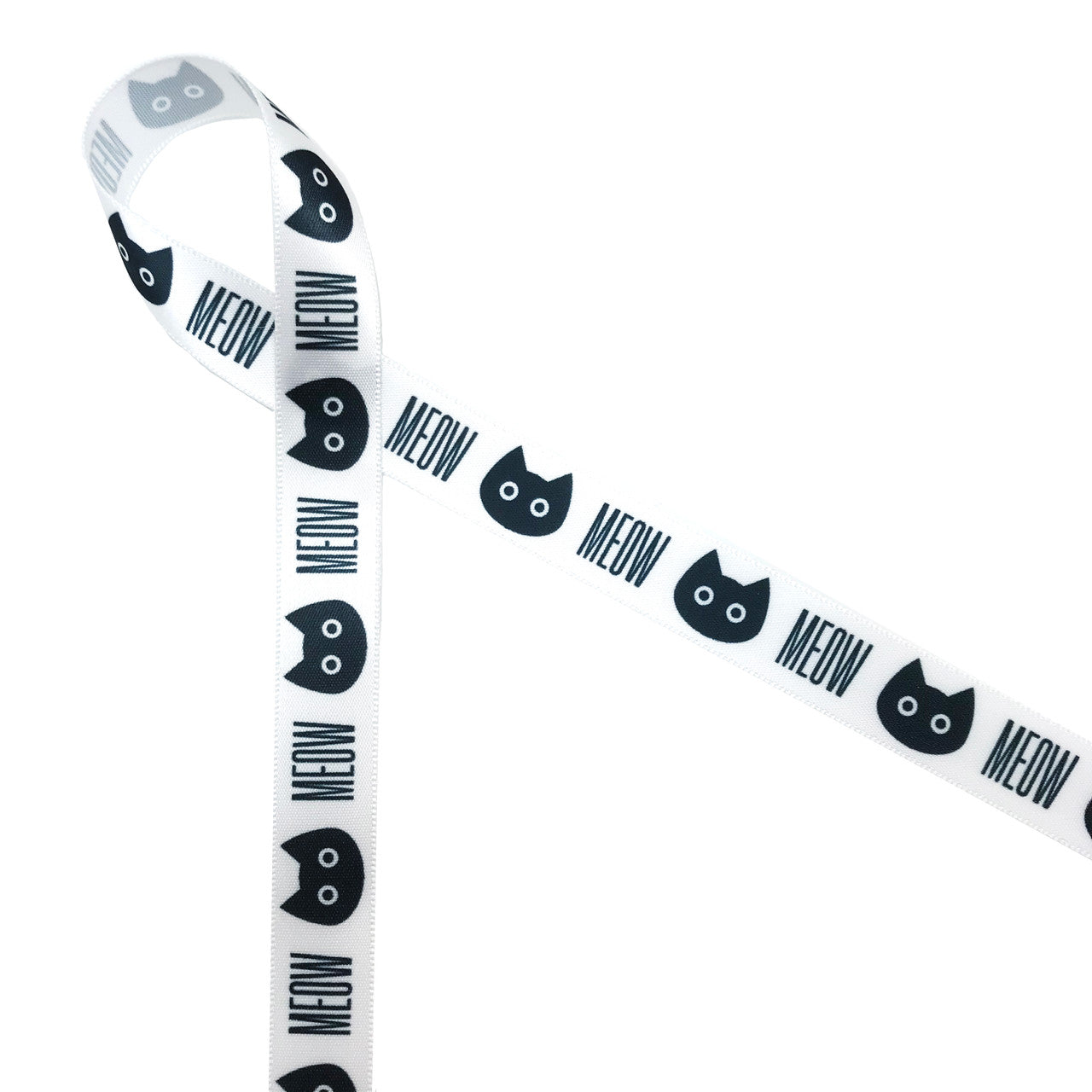 Cat heads in silhouette and MEOW in black printed on 5/8