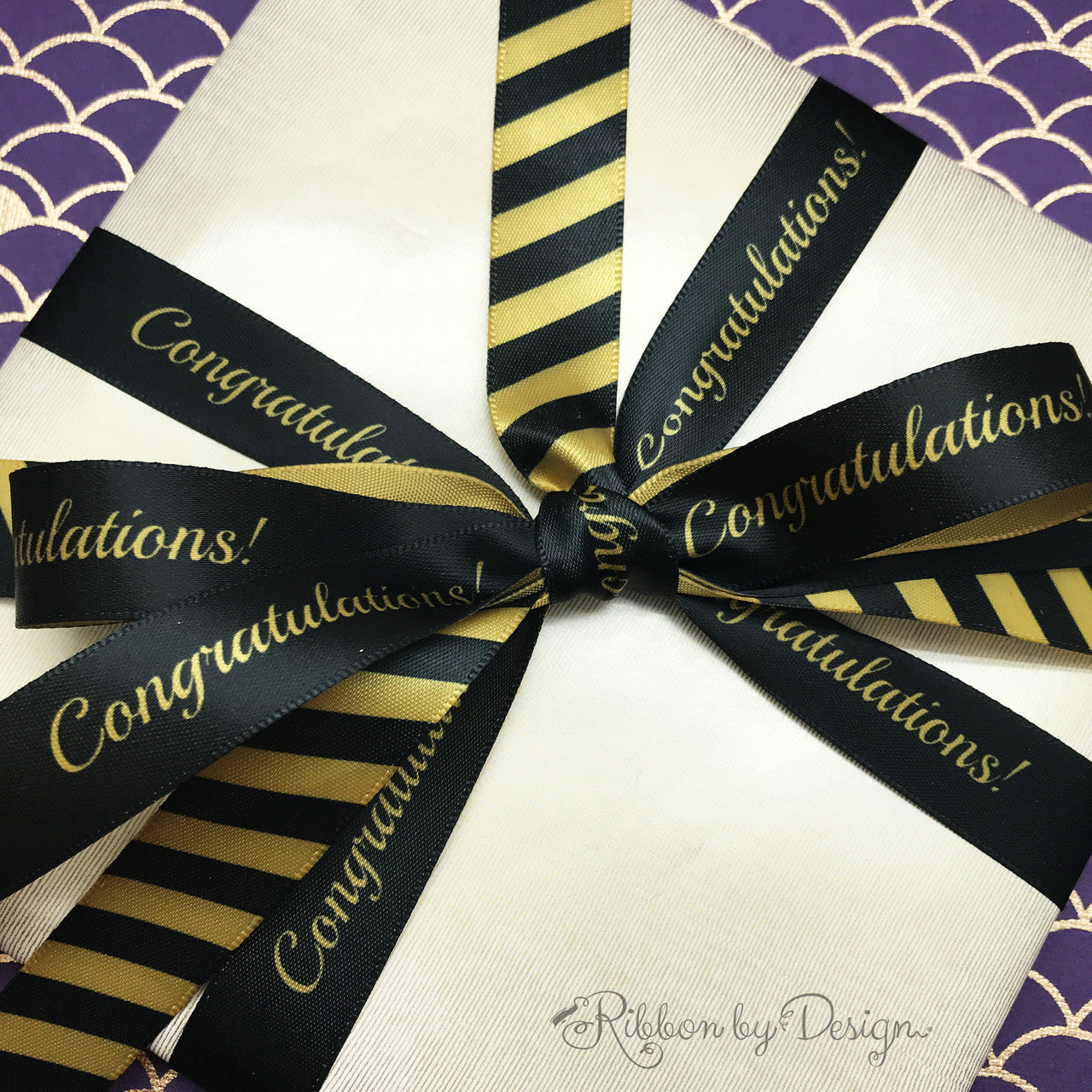 Congratulations in gold on a black background printed on 5/8