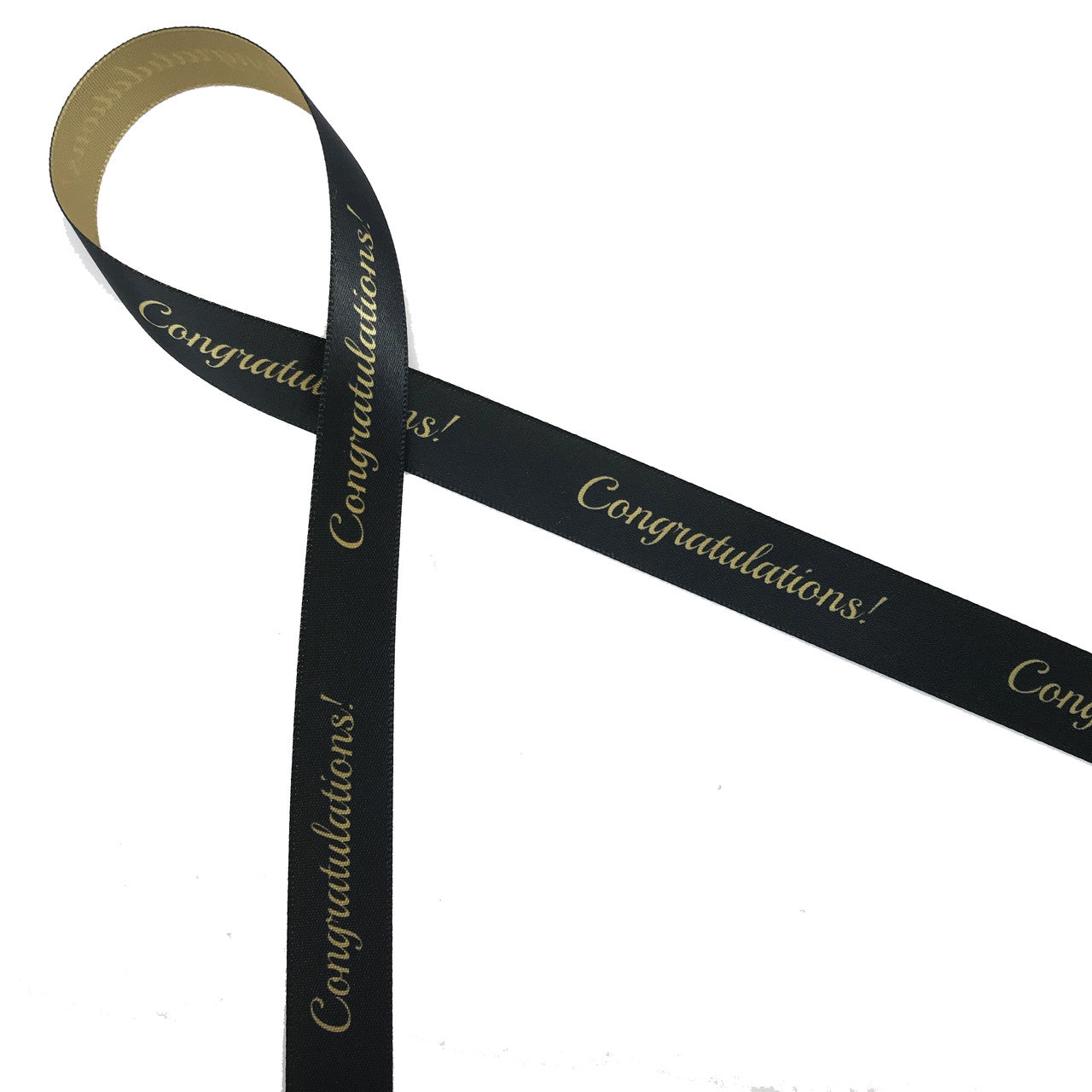 Congratulations in gold on a black background printed on 5/8" dijon gold ribbon is a handsome way to make a special event extra sweet!