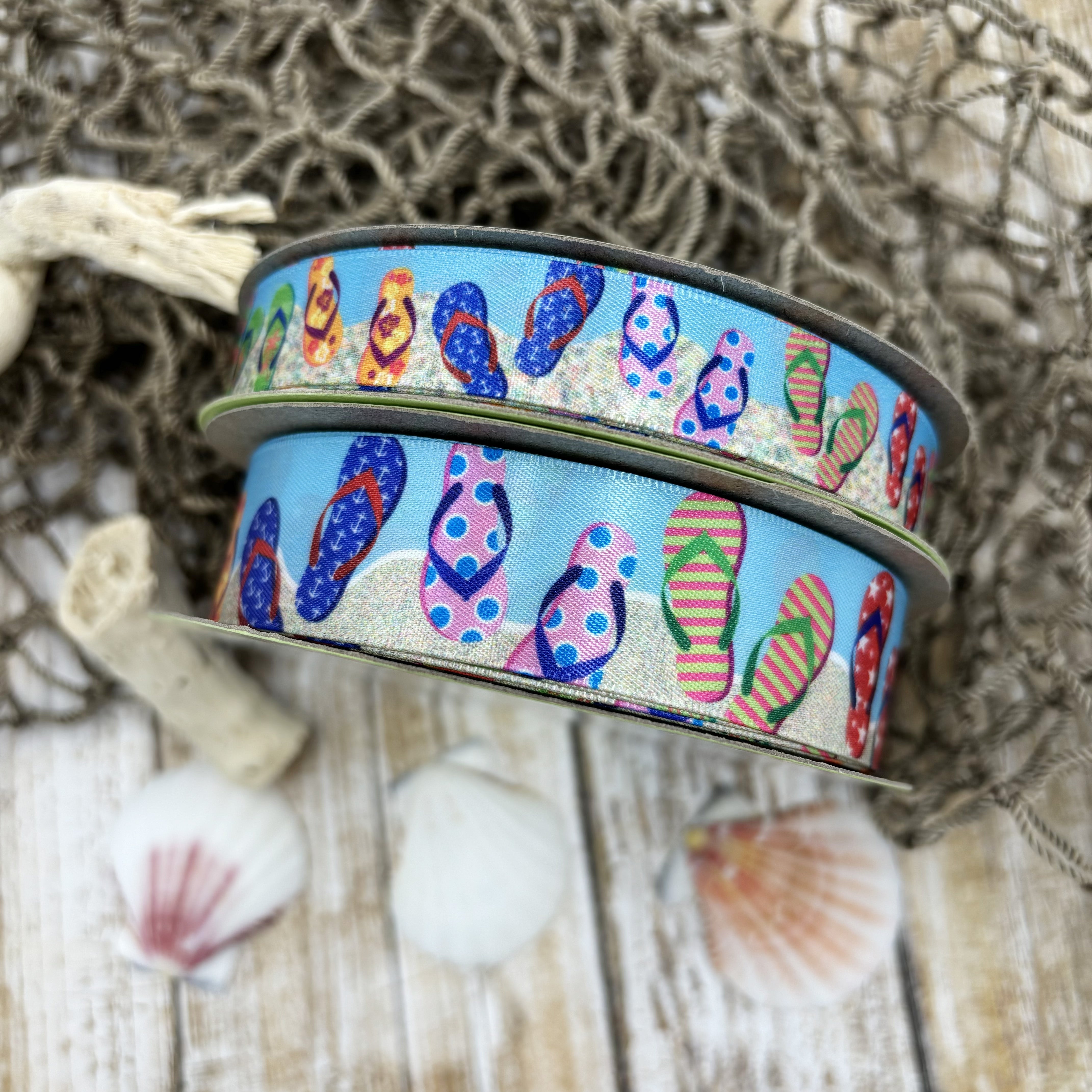 Flip flop ribbon in rainbow colors for beach parties printed on 7/8 ...