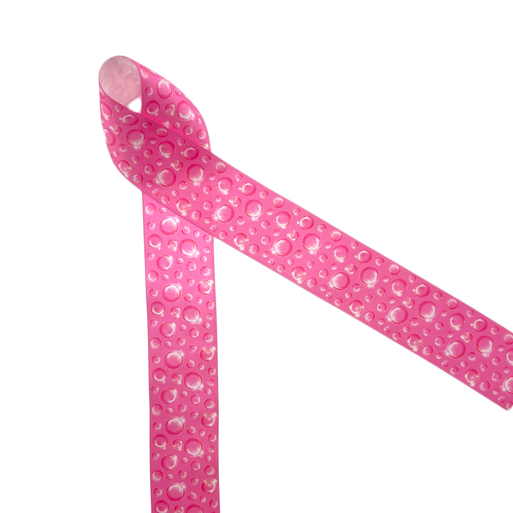 Pink Witch ribbon with bubbles for movie themed parties, party decor, gift wrap, gift baskets, sewing, quilting printed on 1.5" white satin