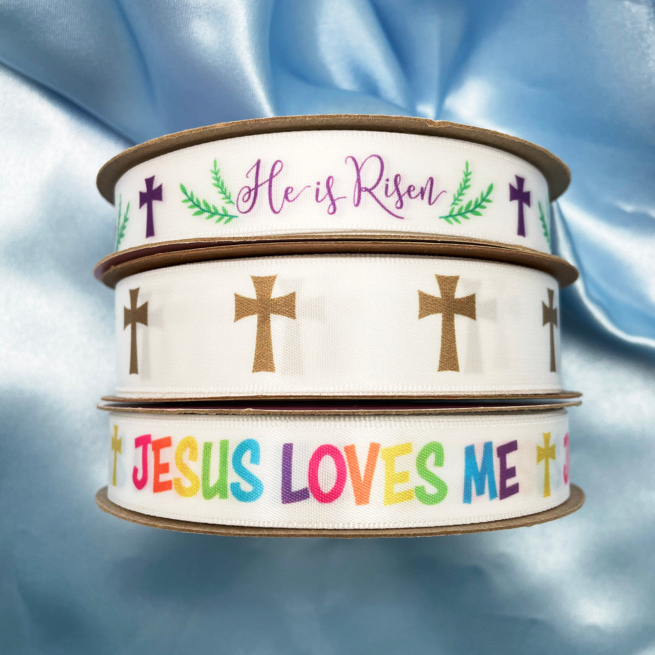 Check our our entire line of Christian themed ribbons!