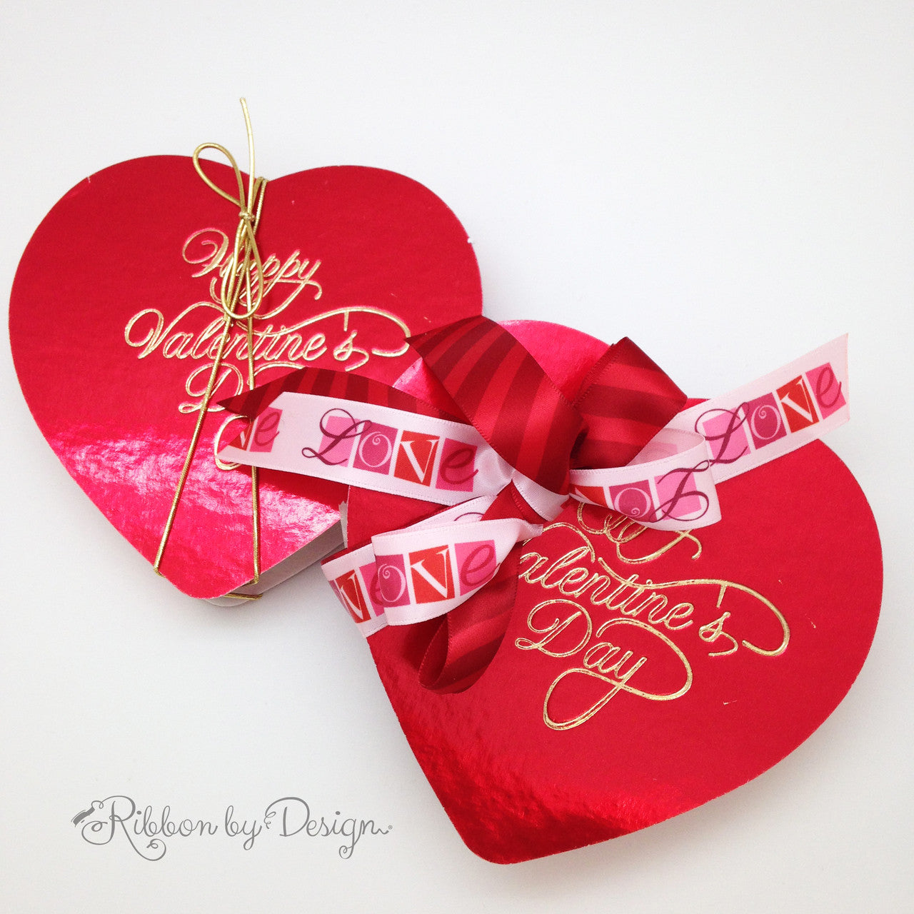 7/8 x 9' Valentine's Day Hearts on Red Satin Ribbon - Valentine's Day Ribbons & Bows - Seasons & Occasions