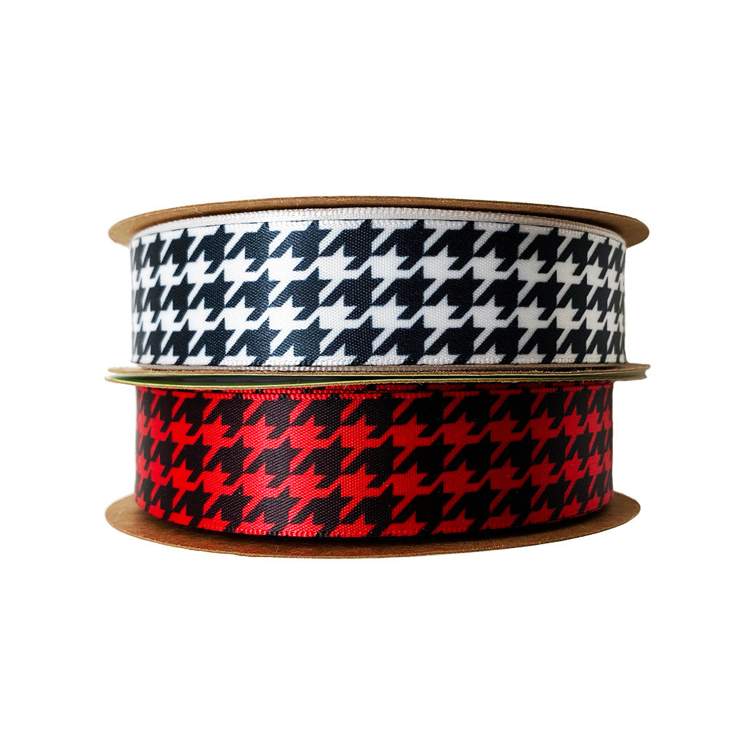 Mix and match our 1.5" houndstooth ribbons in red and white for a fun Holiday theme package!