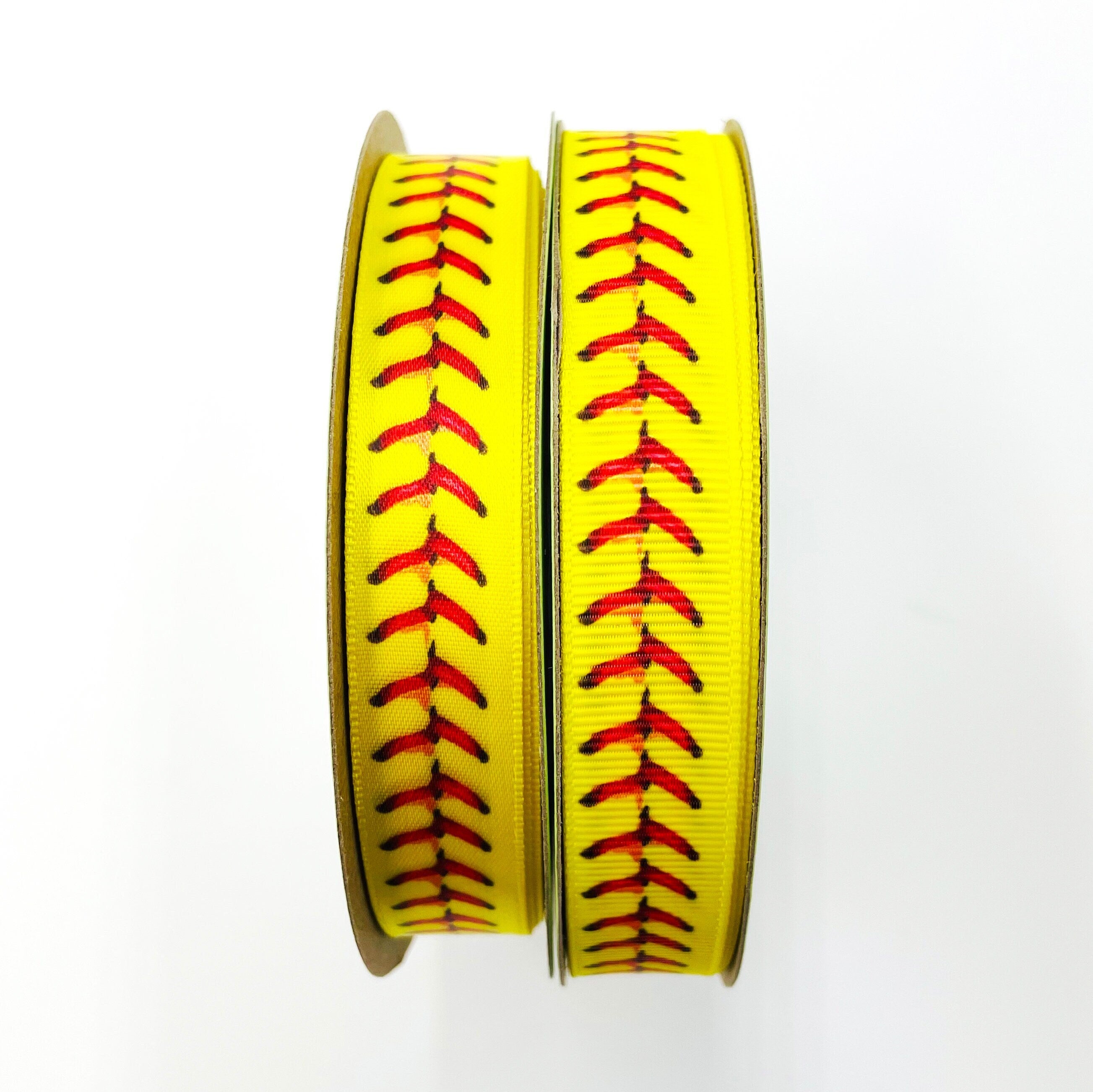 Soft ball stitch ribbon red stitches on a bright yellow background ...