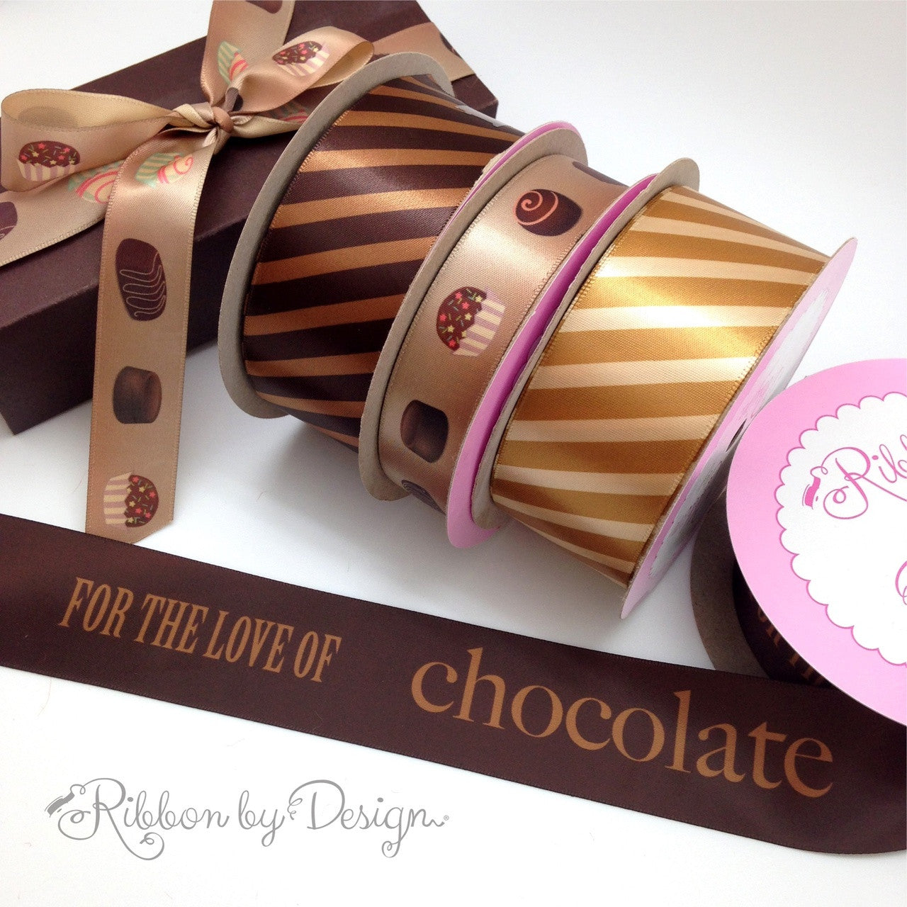 Chocolate Stripes Ribbon on  1.5" Brown Single Face Satin ribbon