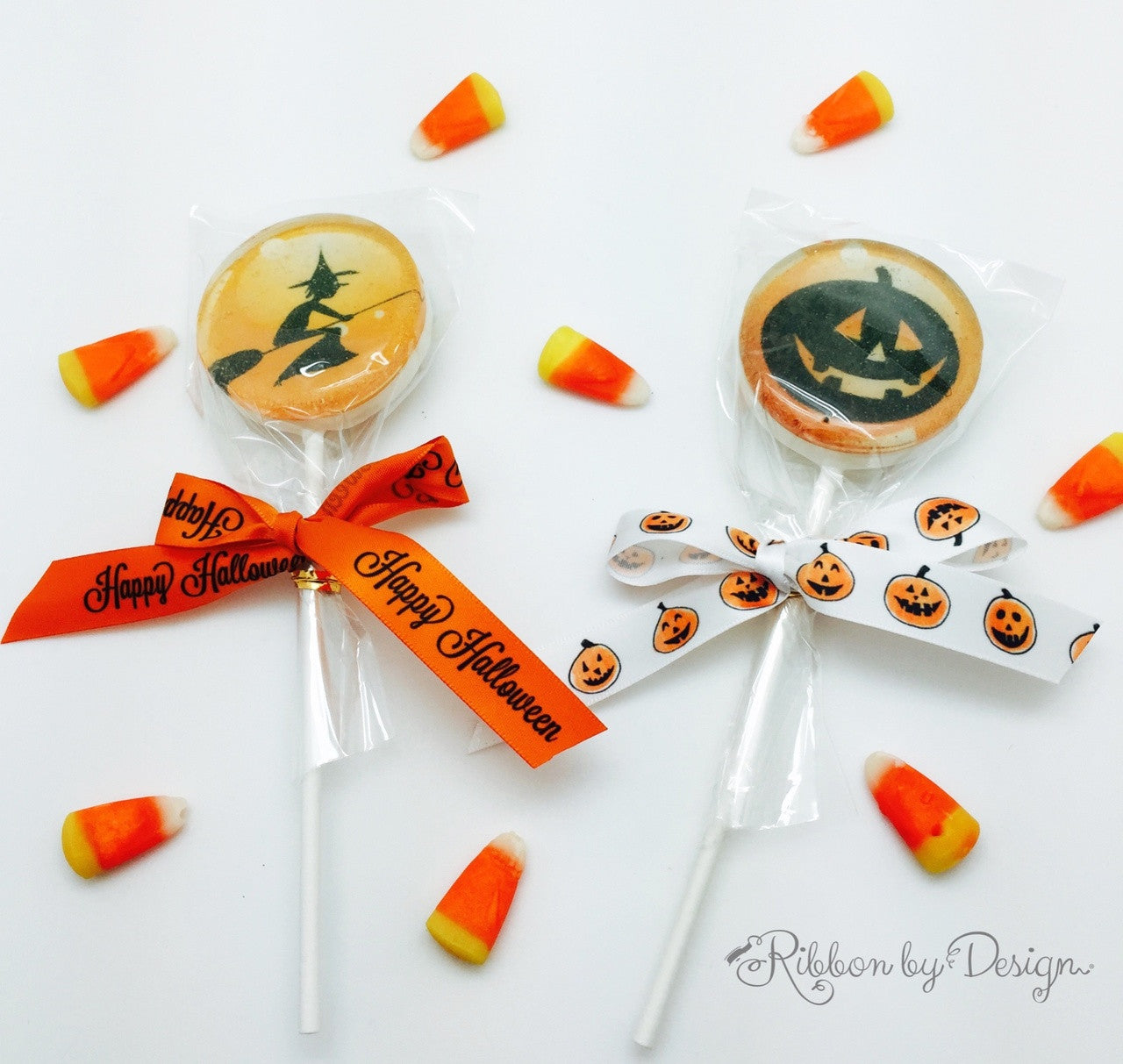 Our Halloween ribbons are just the right way to dress up a lollipop for a special All Hallow's Eve visitor!