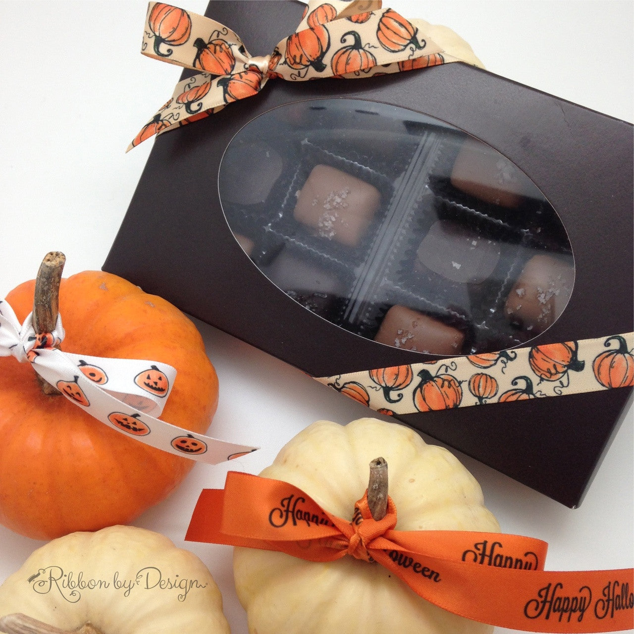 Add our ribbons to mini pumpkins or a box of chocolates for a fun Fall table design and gift!