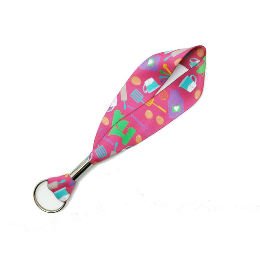 Key fob featuring baking elements on 1" wide soft webbing   is the ideal little gift for the baker in your life! Designed and printed in the USA