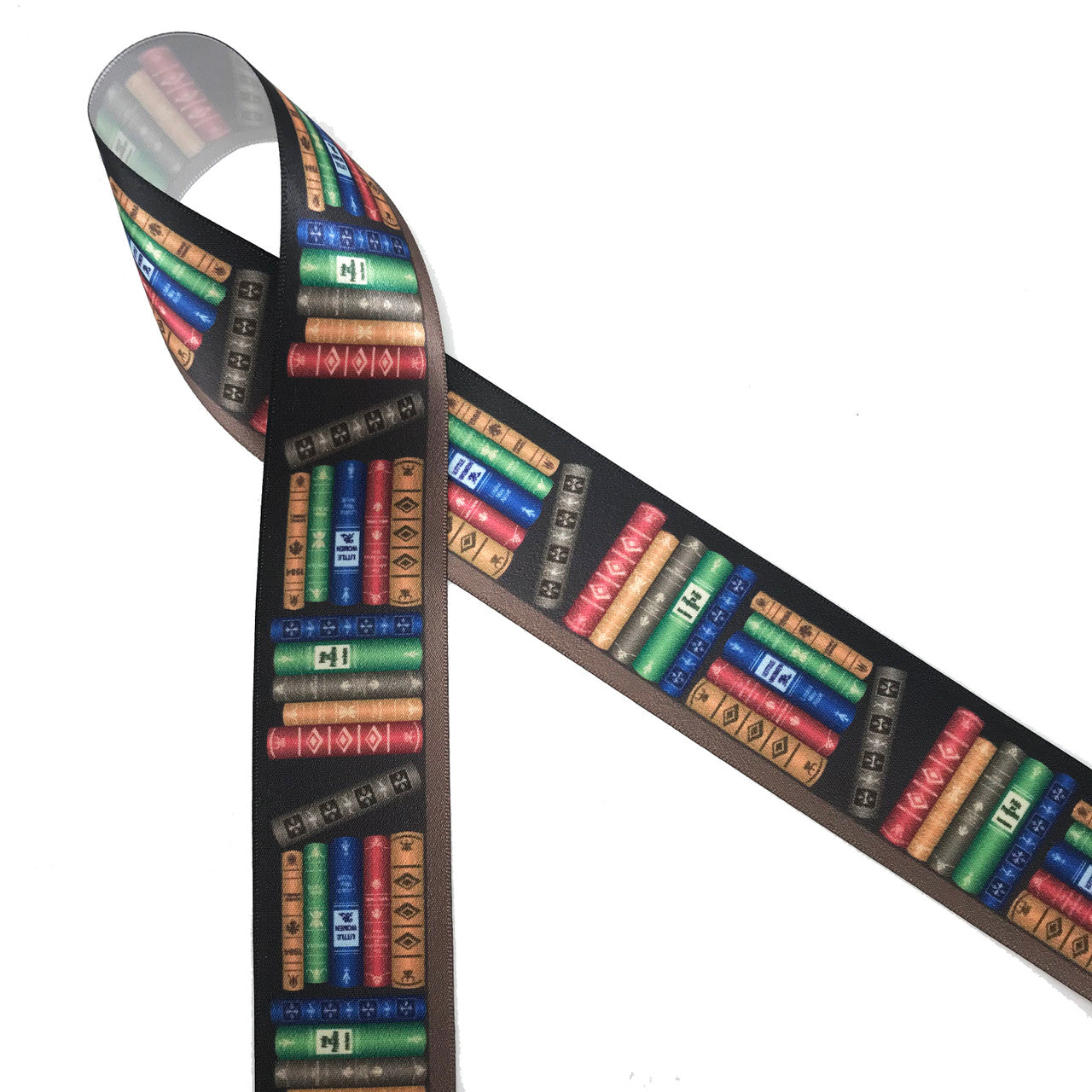 Polyester Ribbon Book Book themed ribbon featuring leather bound books printed on 1.5