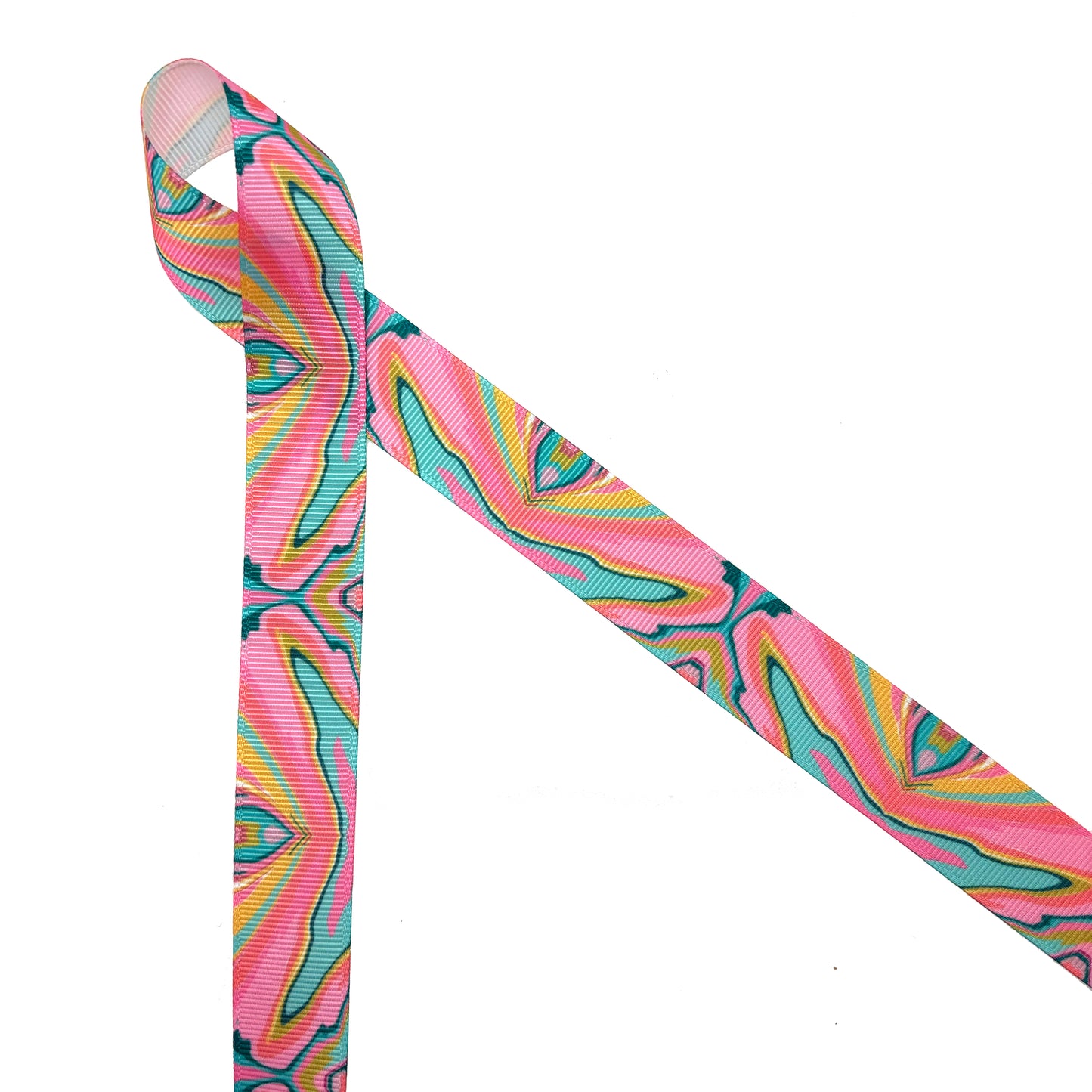 Pastel Marbled ribbon in shades of pink, yellow and blue printed on 7/8"white satin and grograin