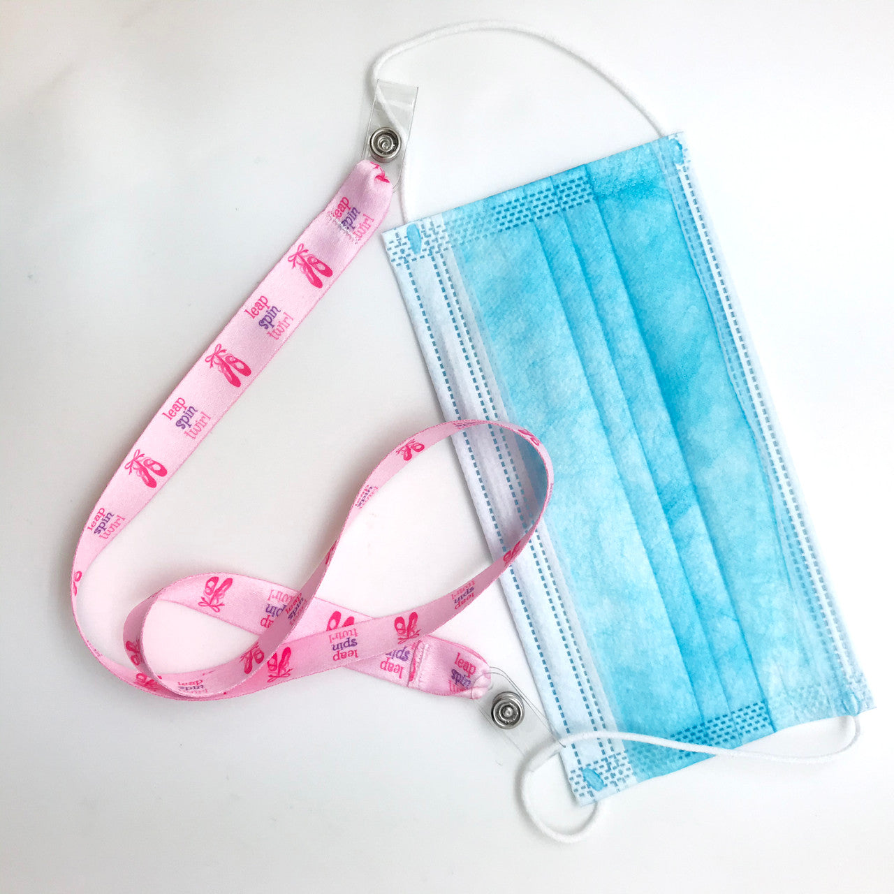 Ballet Theme Face mask holder lanyard 24" long in with vinyl  snap fittings printed on 5/8" Ultra Lanyard fabric