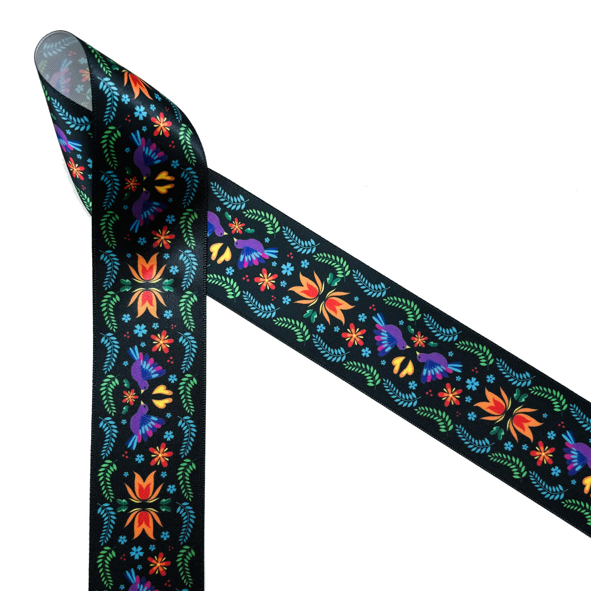 Mexican Color Ribbon Mexican Floral Ribbon flowers of orange and turquoise with purple bird
