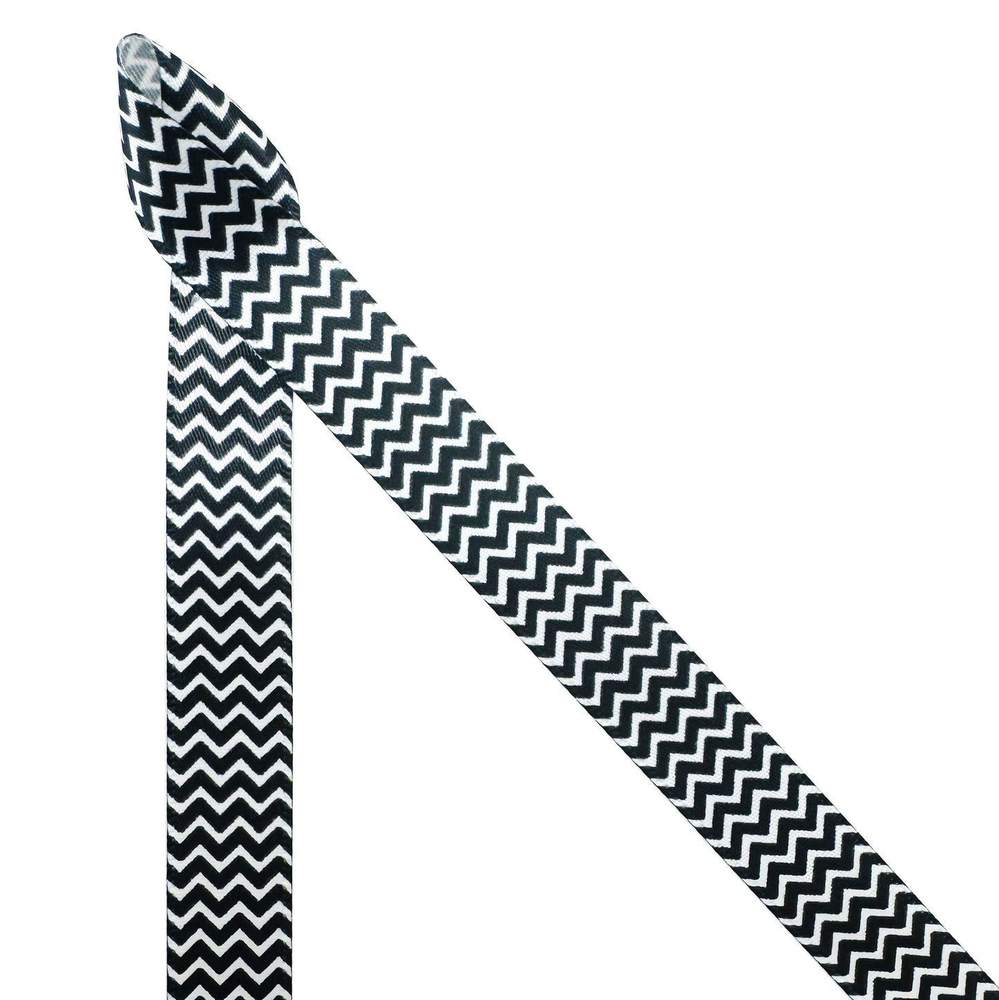 Chevron Ribbon in Black and White on White 5/8" Single Face Satin