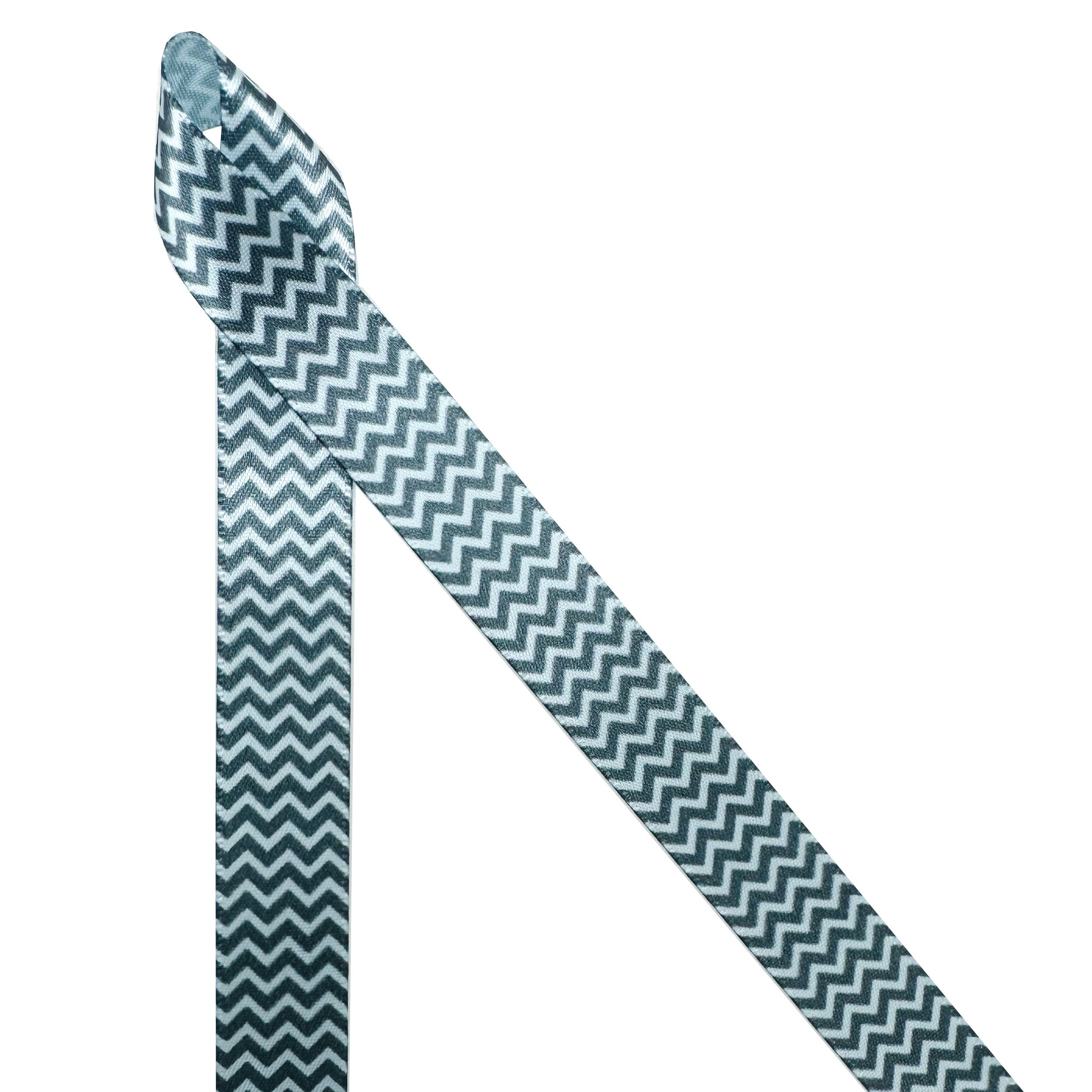 Chevron in gray on Light blue single face satin ribbon