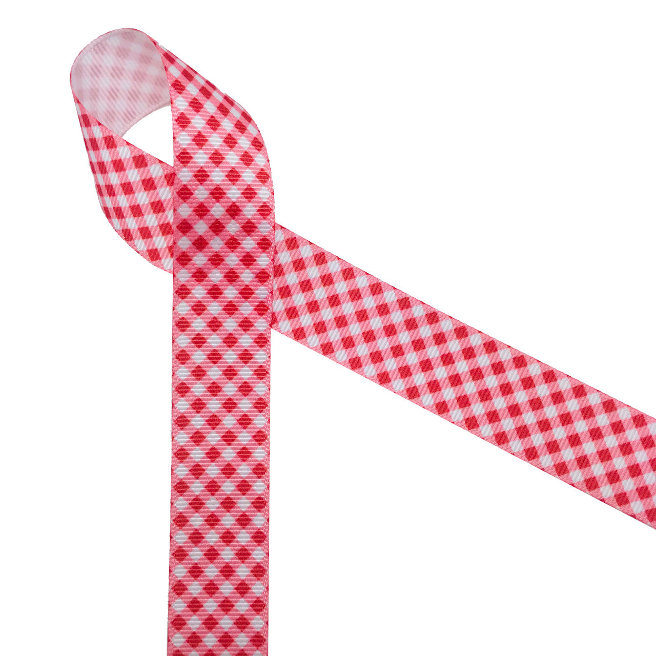 Red and white gingham check printed on 7/8" white grosgrain ribbon is a classic design perfect for so many craft projects, events and gifts! Be sure to have this ribbon on hand for all your creative moments! Designed and printed in the USA
