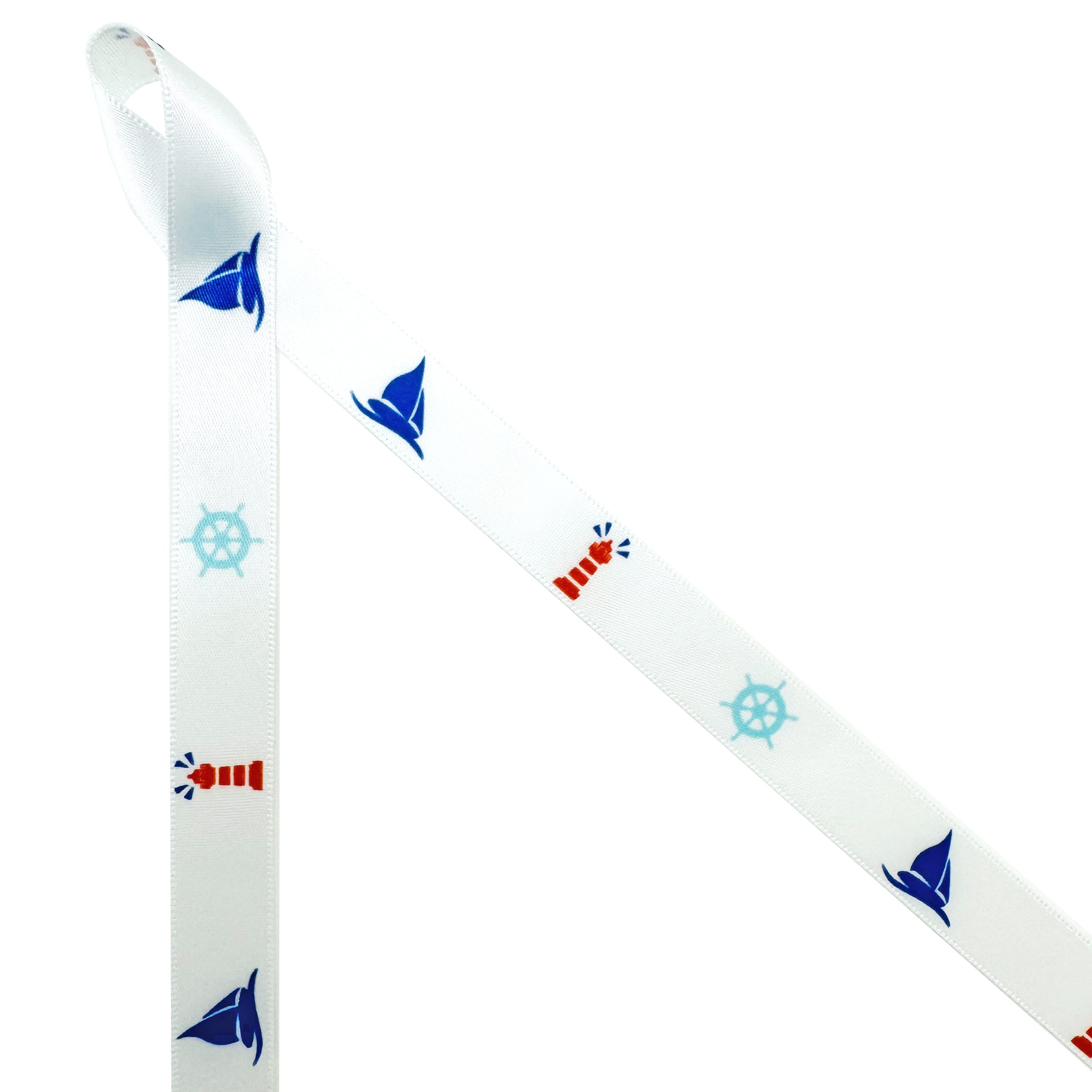 Sailboats, Lighthouses and Ship Wheels in nautical colors on white ...