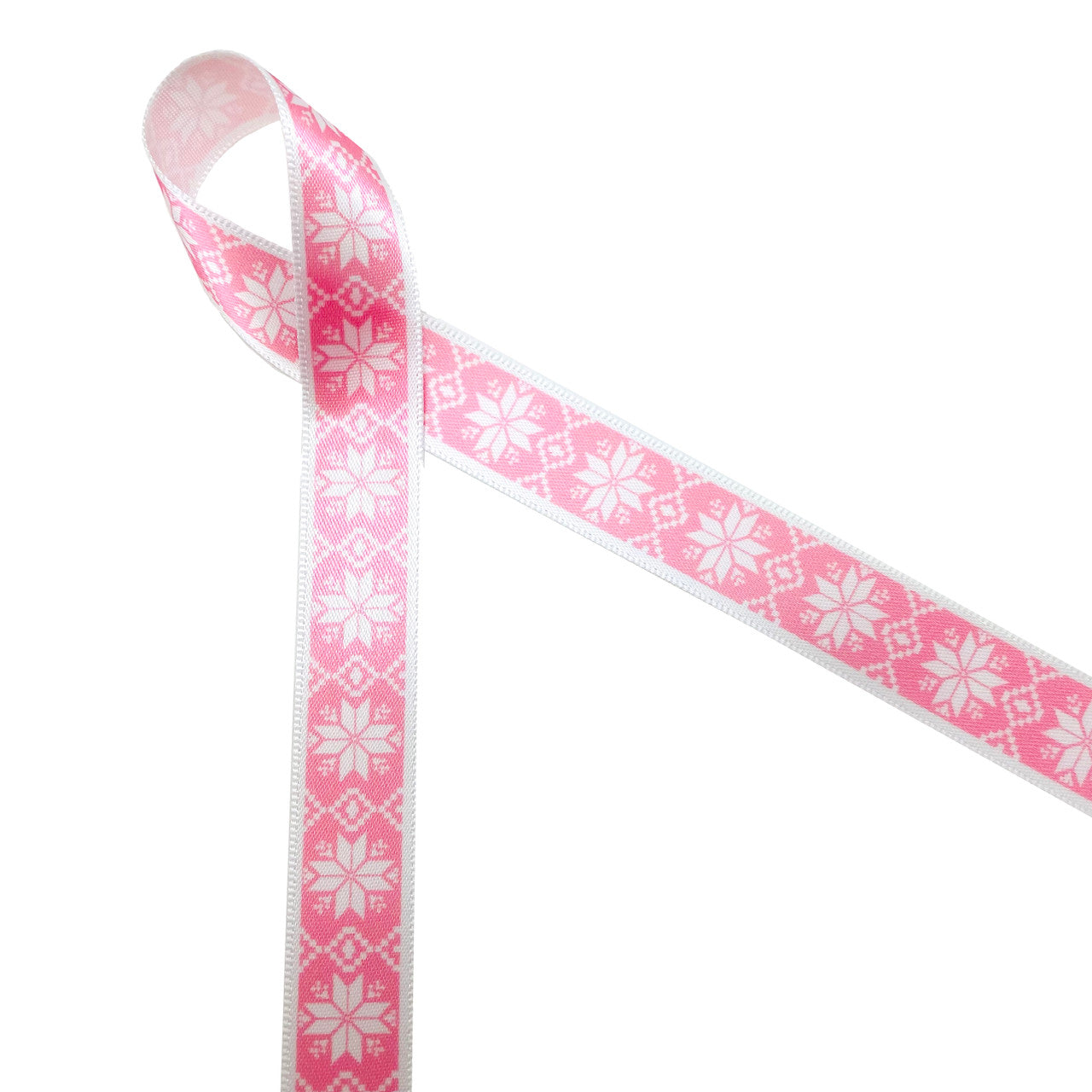 Christmas ribbon nordic snowflakes in white with a pink background ...