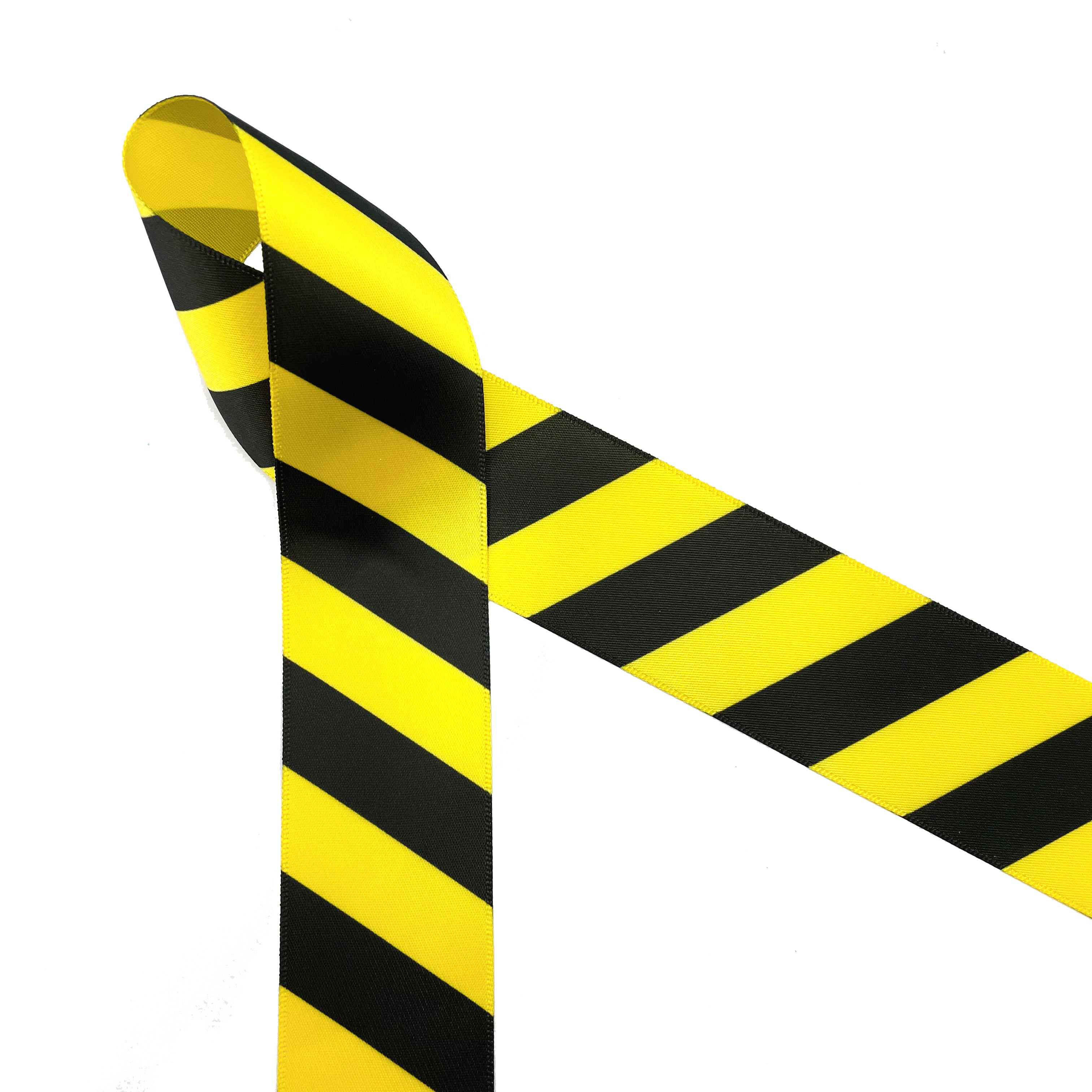 Caution Tape ribbon diagonal black stripes printed on 5/8