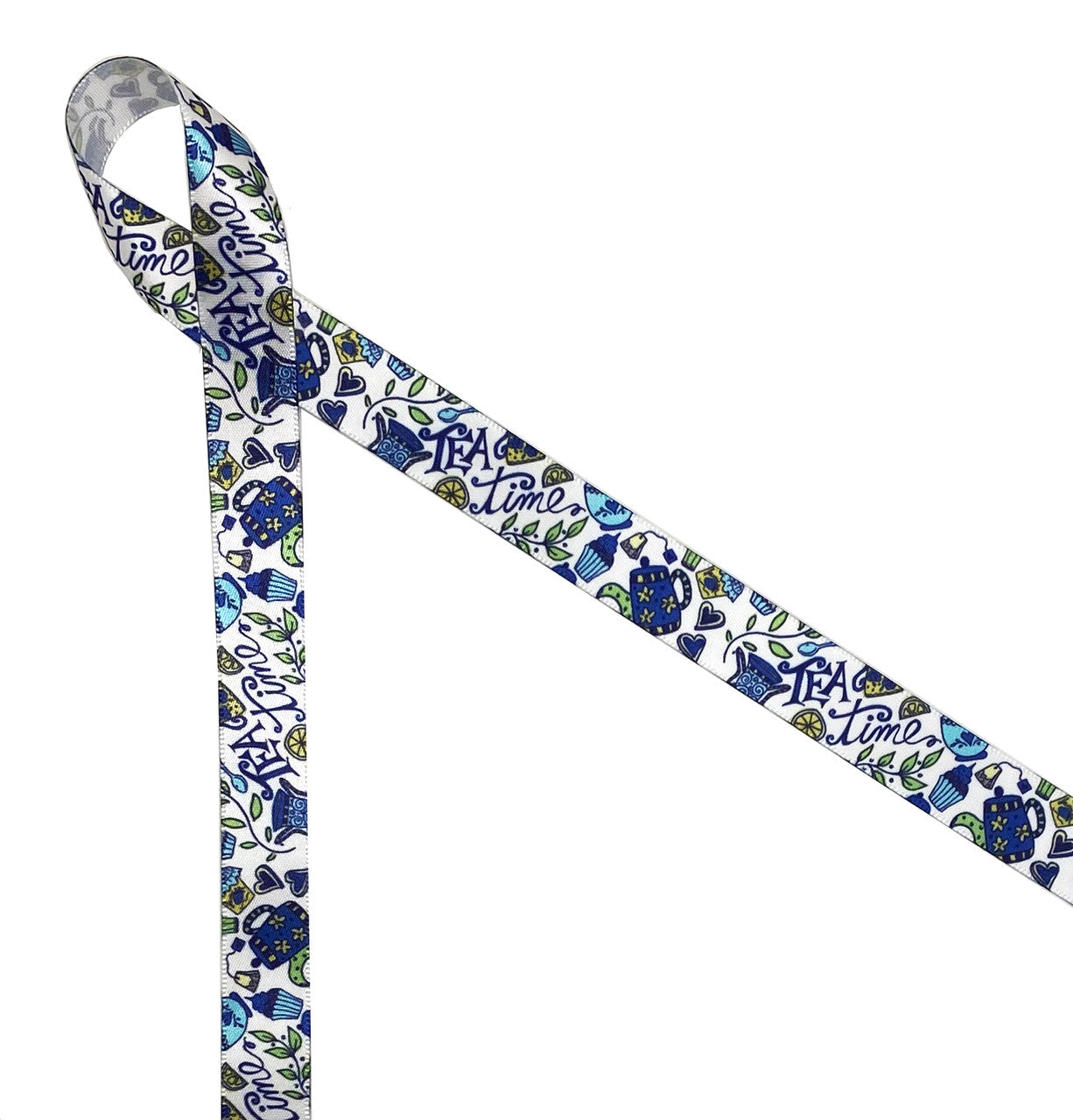 Tea time ribbon in shades of blue and yellow is a wonderful theme for Mother's Day or a bridal shower!