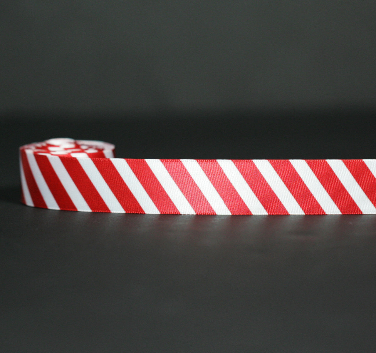 Red stripes on 7/8" white single face satin ribbon, 10 yards