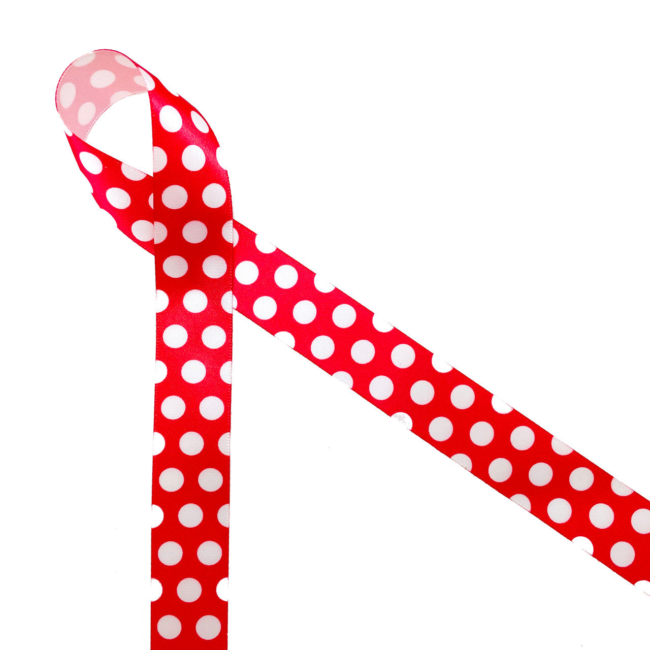 Polka dots ribbon in red and white printed on 7/8" white single face satin is a classic for so many occasions and applications. This is a great ribbon for Valentine's Day, Christmas and Birthday celebrations. Use this ribbon for hair bows, head bands, gift wrap, gift baskets, party decor, candy shops, cookies and cake pops. This classic design is perfect for quilting, sewing and crafting projects too!