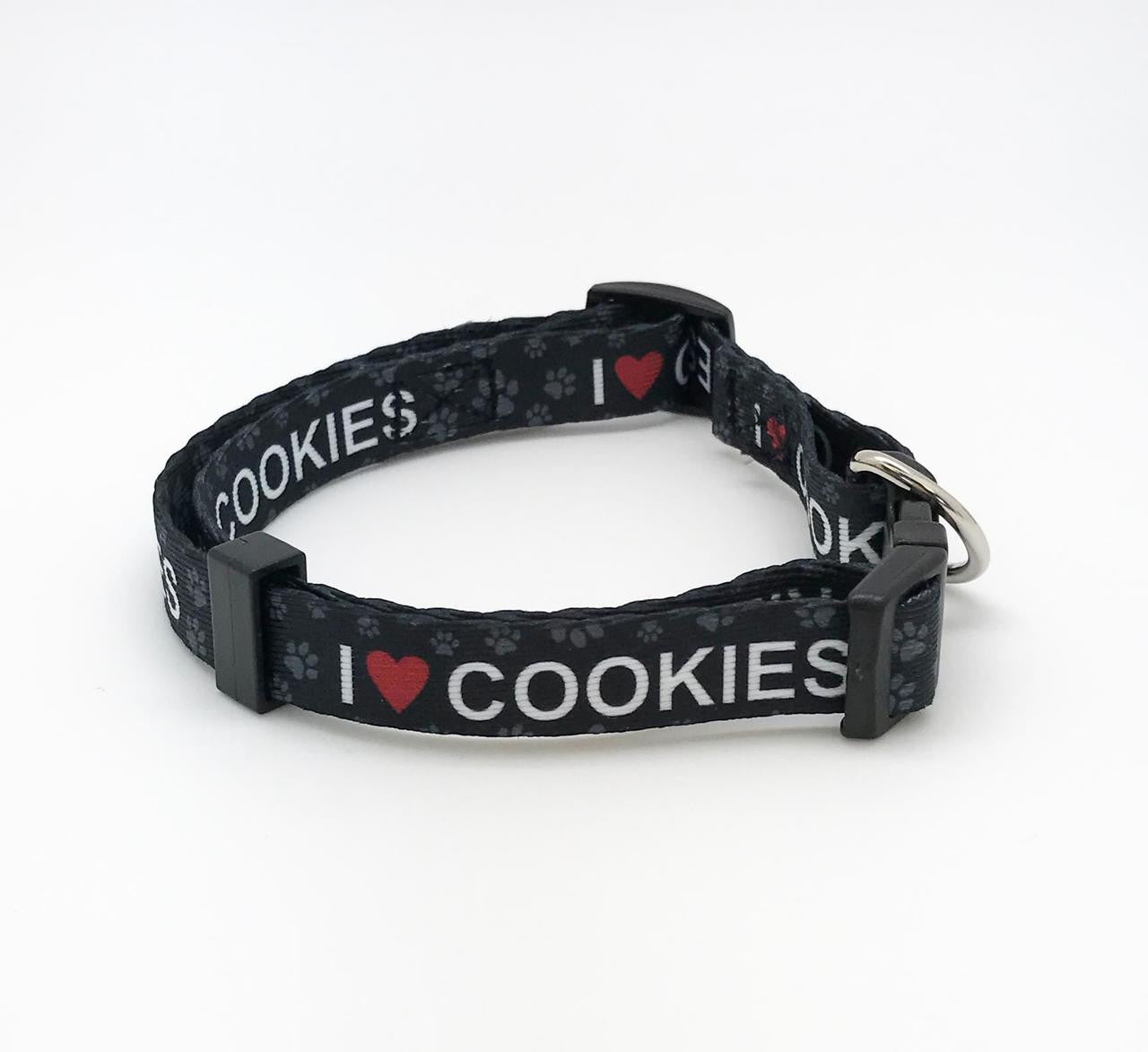 Dog Collar I (heart) Cookies with paw prints on 5/8" wide webbing