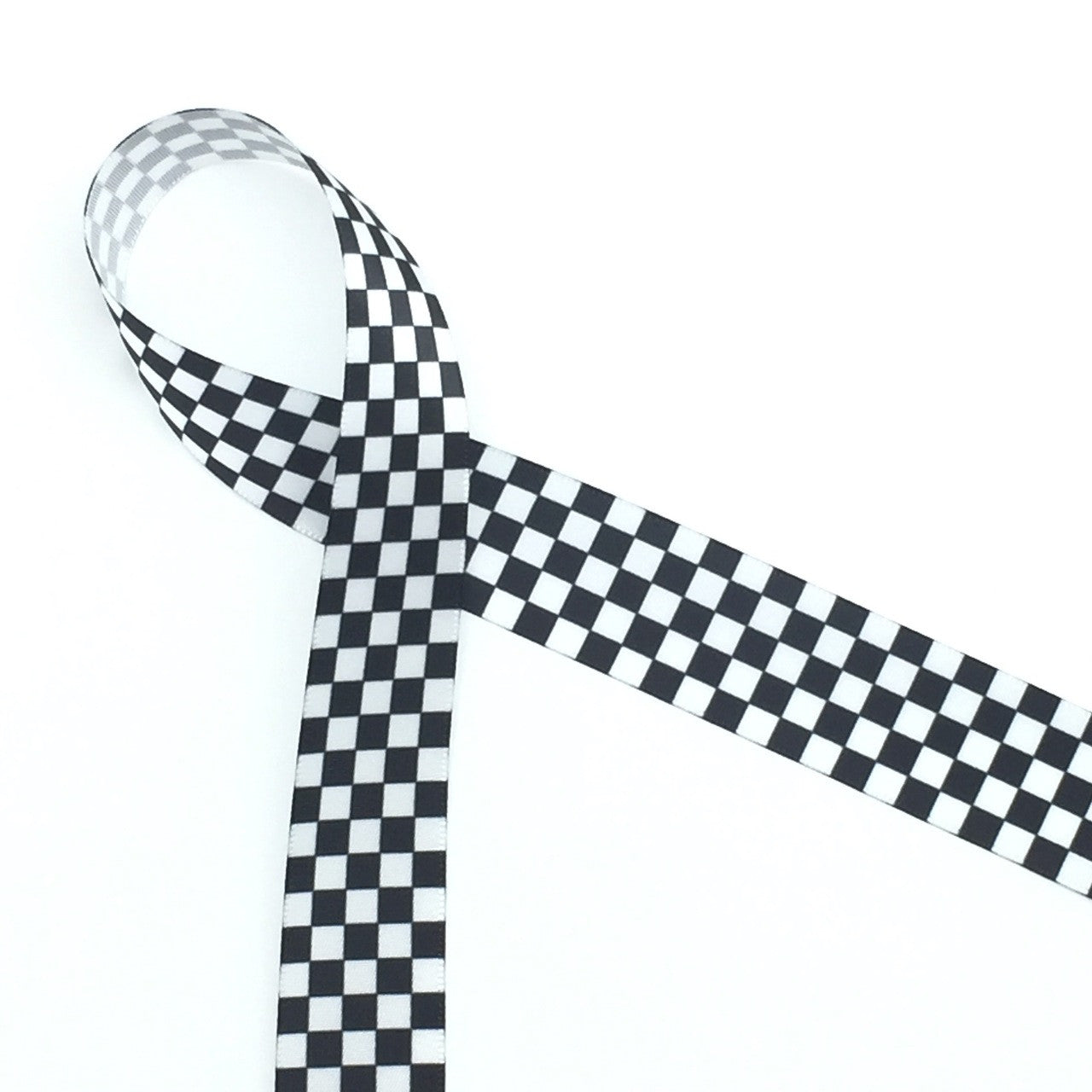 Checkerboard  Ribbon, Pattern in black on 7/8" White single face satin
