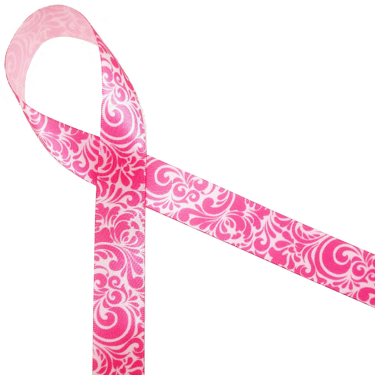 Pink Swirls Ribbon on 7/8" Lt Pink Single face satin