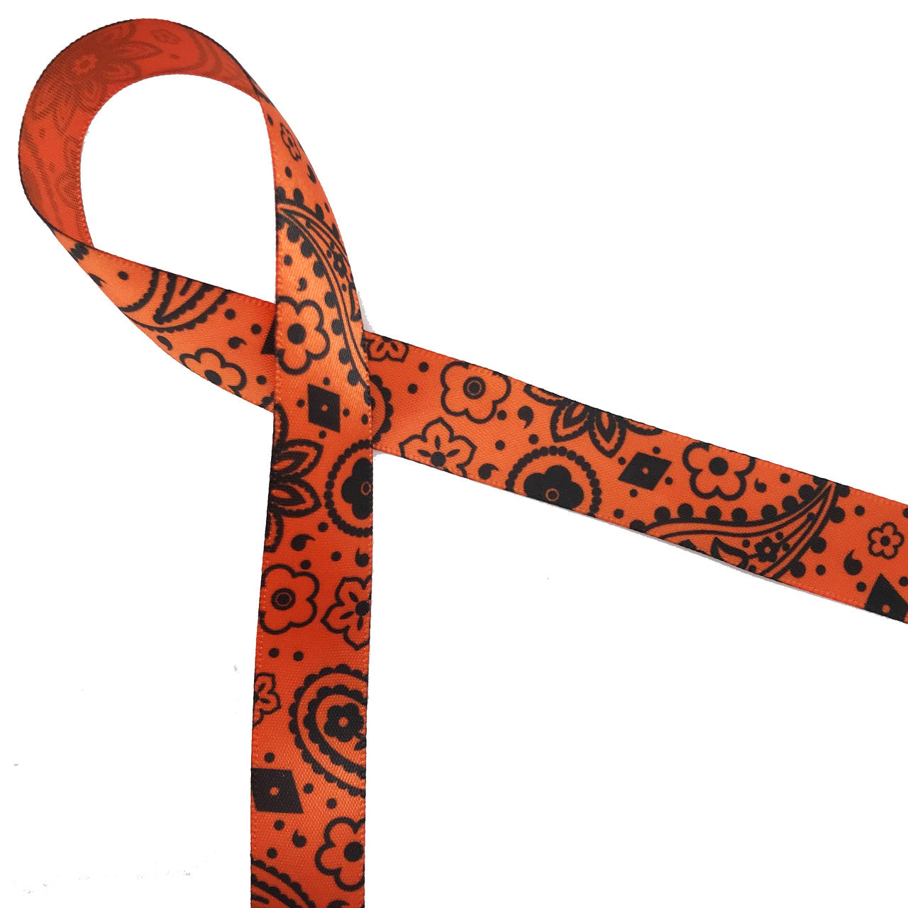 Bandana ribbon in black on 5/8" orange single face satin