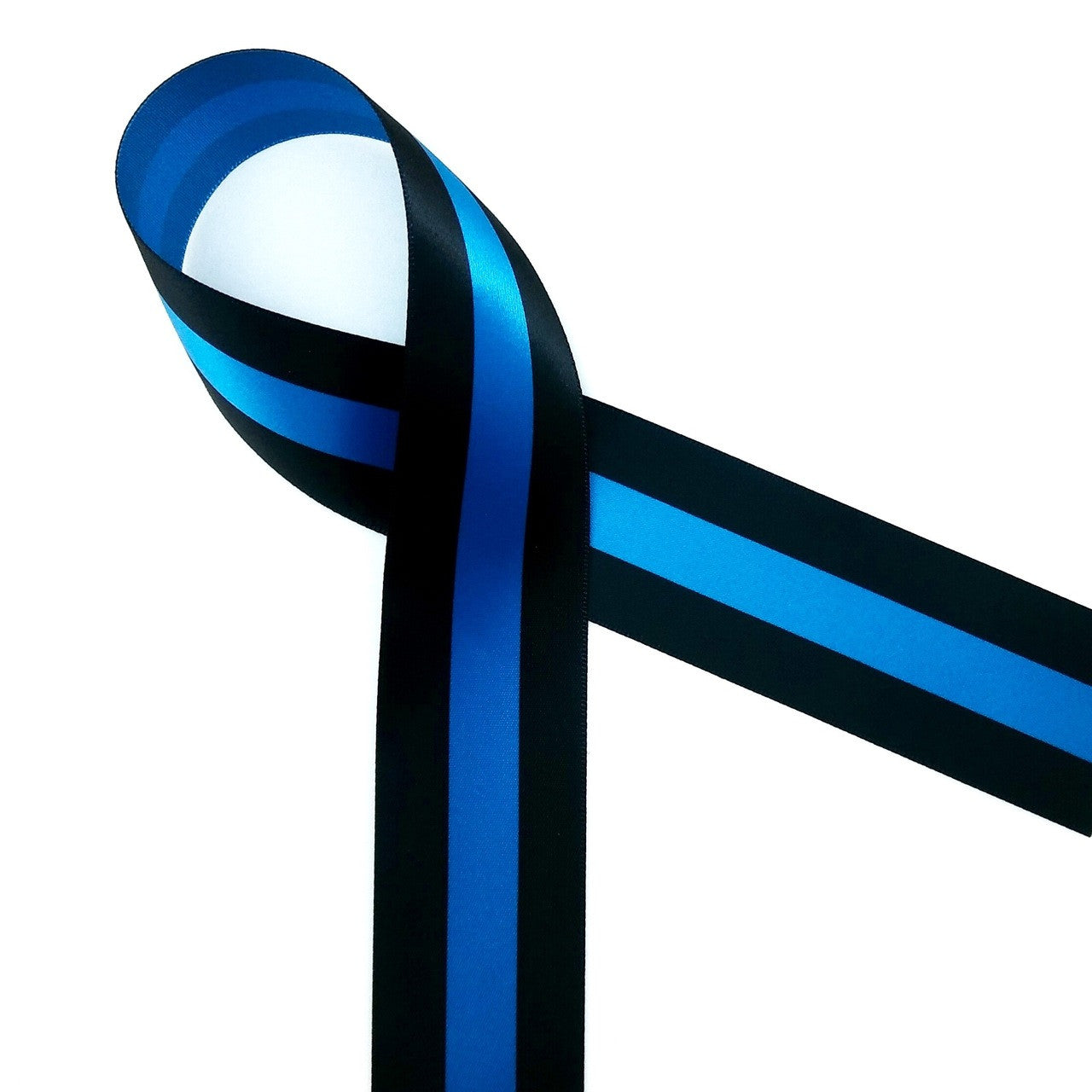 Police Ribbon thin blue line printed on 1.5" Royal Blue single face satin