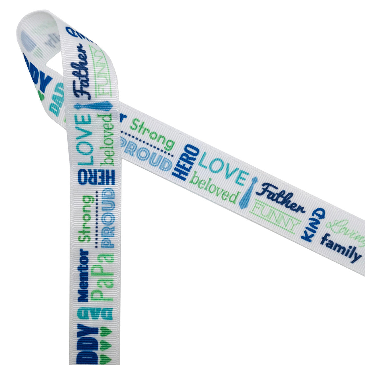 Father's Day ribbon word block in green and blue printed on 7/8