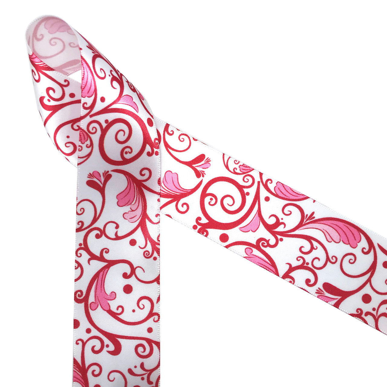 Valentine ribbon Ginger Jar finial pattern in red printed on 1.5