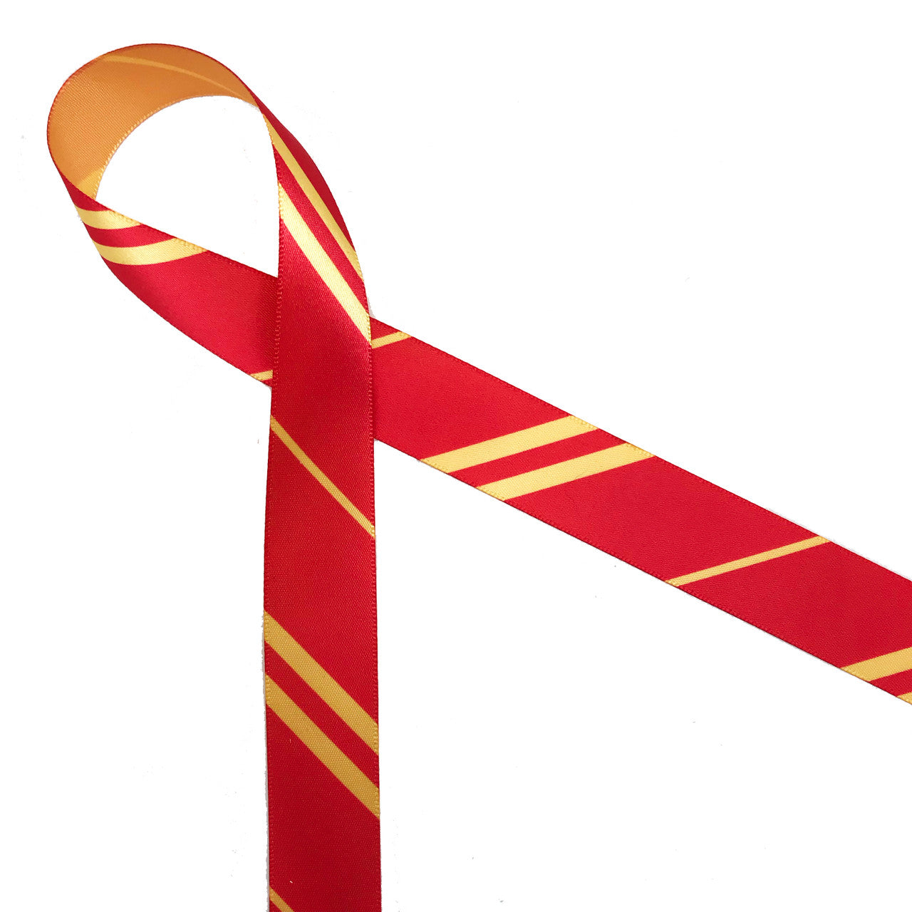 Wizard Ribbon Stripes red and gold printed on 7/8" gold single face satin
