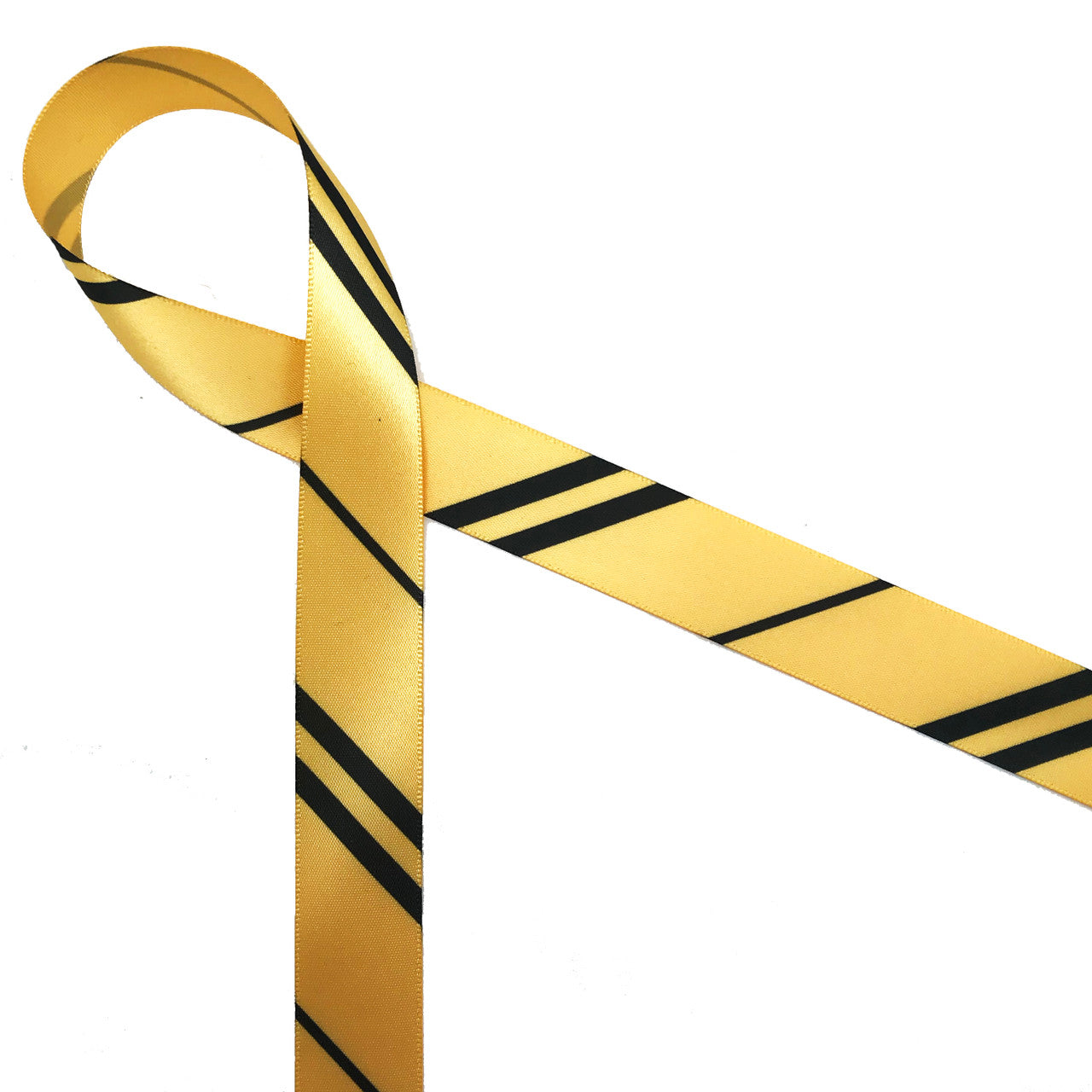 Wizard ribbon, Stripes of yellow and black for  Lanyards, crafts, costume printed on 7/8" yellow gold satin