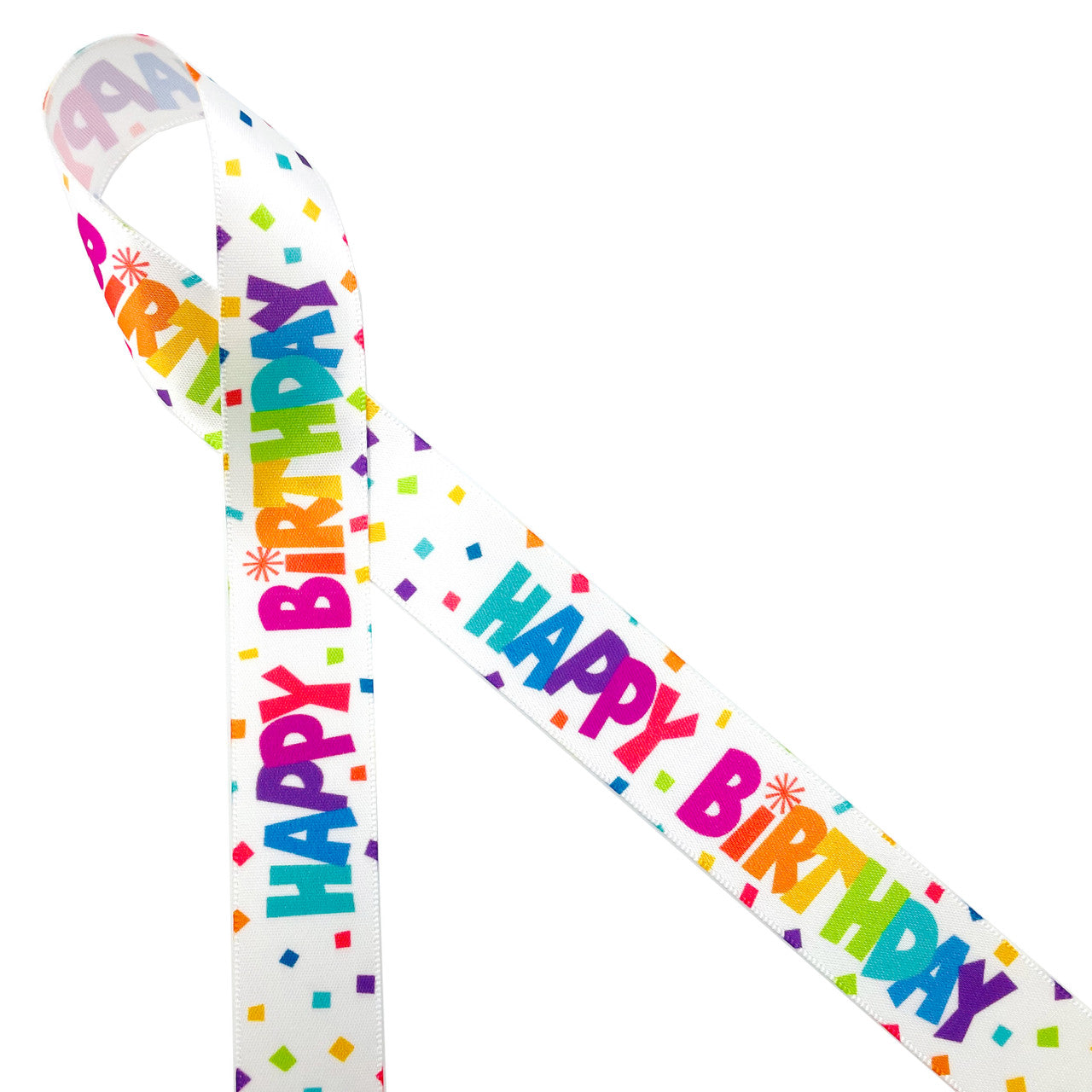 Birthday ribbon Happy Birthday in rainbow colors printed on 5/8 and 7/8  white satin