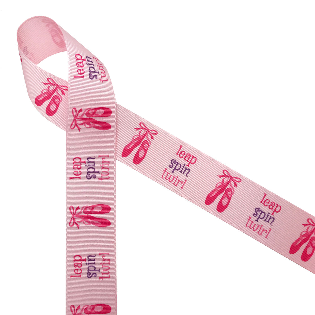 Ballet Ribbon printed on 1.5" light pink grosgrain ribbon