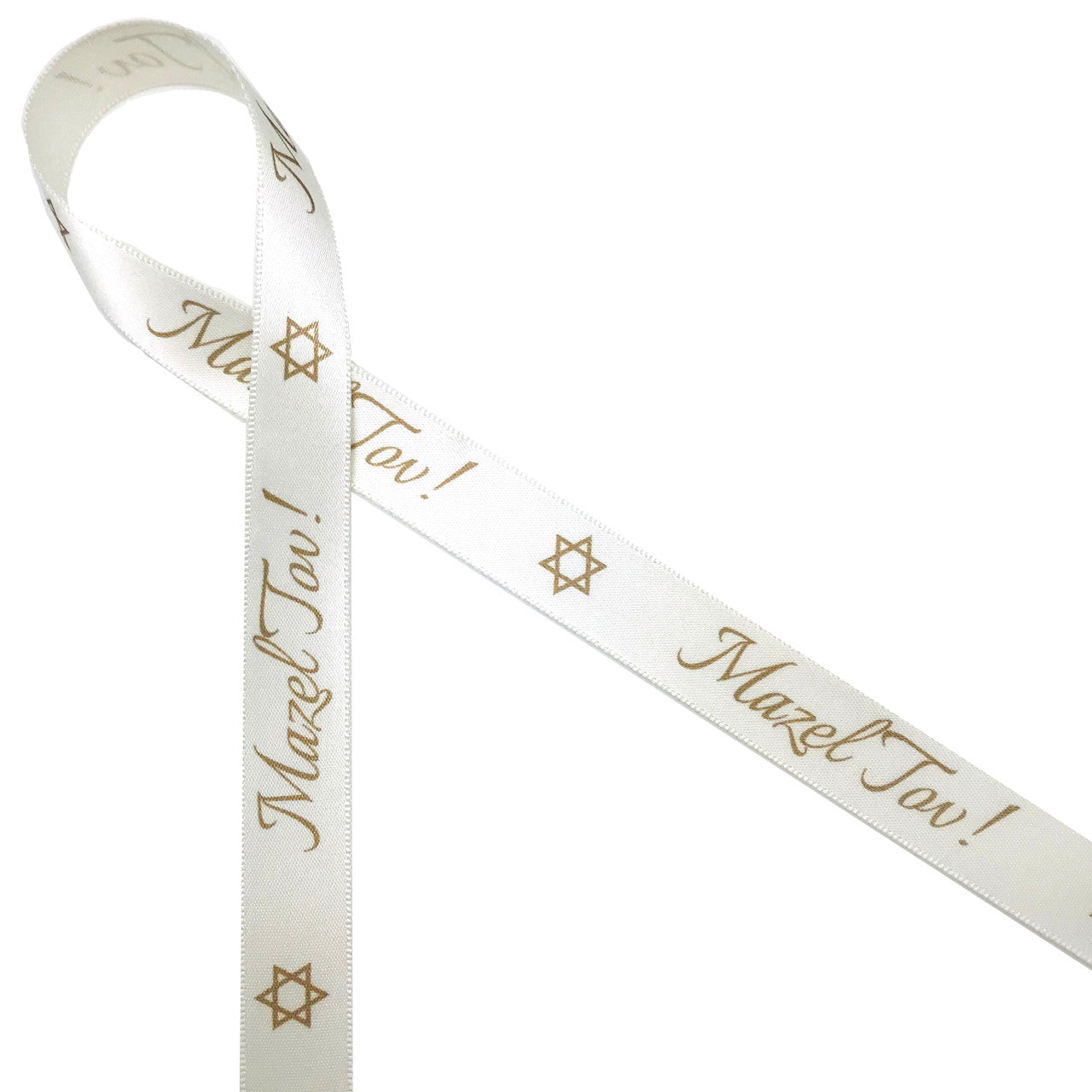 Mazel Tov! Ribbon with the Star of David in Gold on 5/8" Antique White Single Face Satin