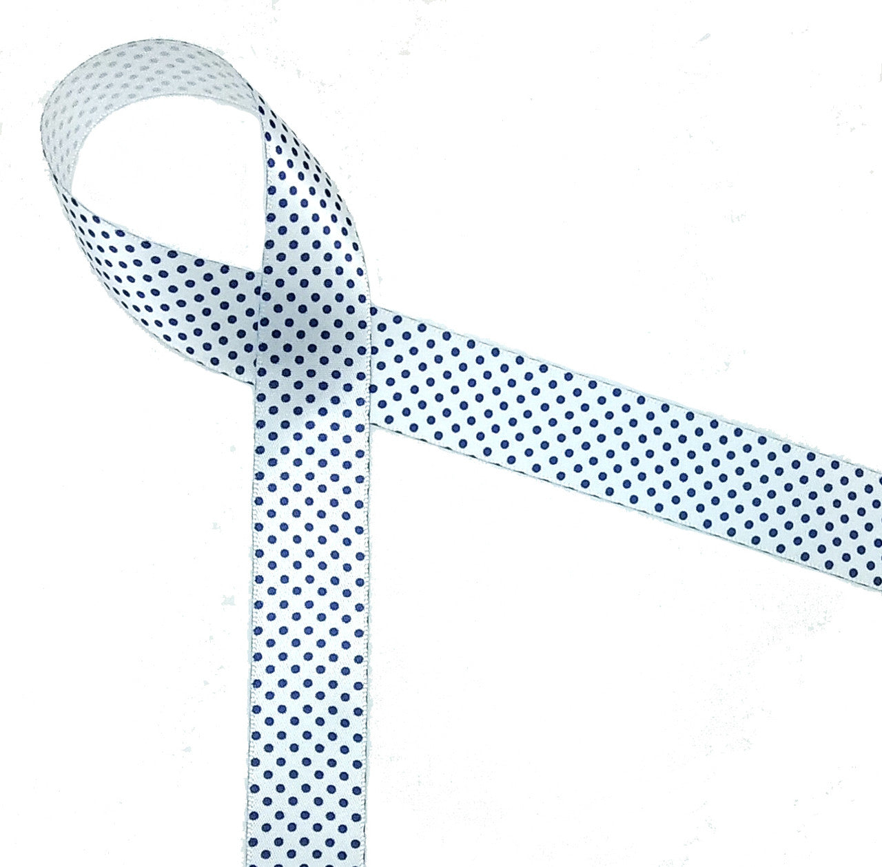 Pin Dots Ribbon in Navy on White 7/8" Single Face Satin Ribbon