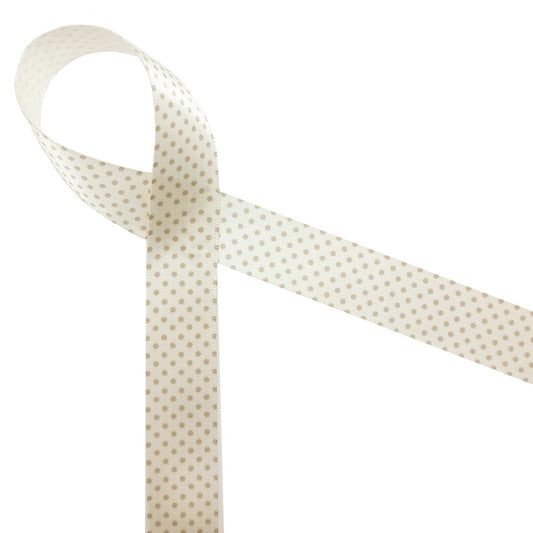 Pin Dots Ribbon in Champagne on Antique White 7/8" Single Face Satin Ribbon
