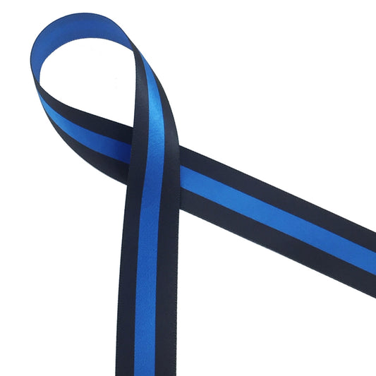 Police Thin blue line ribbon printed on 7/8" Royal Blue single face satin