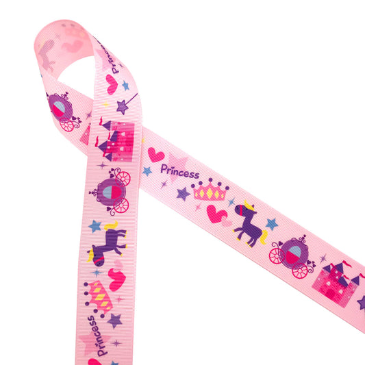 Princess in Pink Ribbon on 1.5" white grosgrain satin ribbon