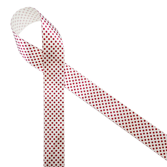 Pin Dots Ribbon in Red on Antique White 7/8" Single Face Satin Ribbon
