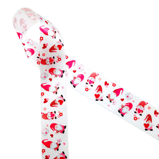 Valentine Gnome ribbon  printed on 1.5"  white satin