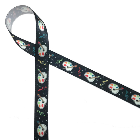 Art and Music Ribbon printed on 5/8" white single face satin