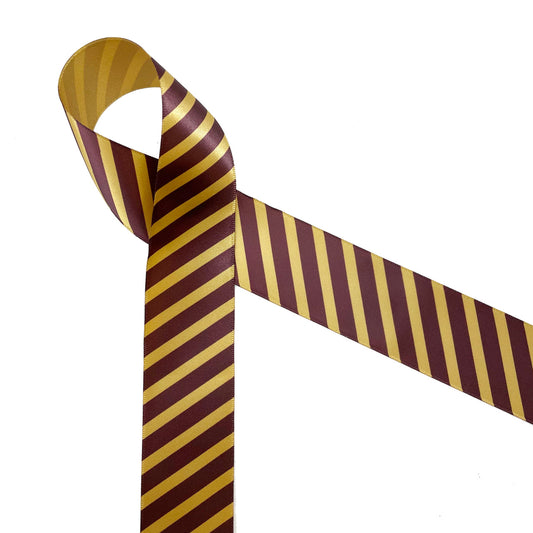 Striped Ribbon in burgundy and gold on 1.5" Dijon single face satin