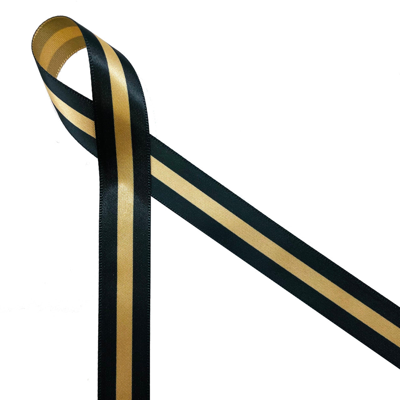 Dispatcher ribbon thin gold line printed in black on 5/8" gold single face satin