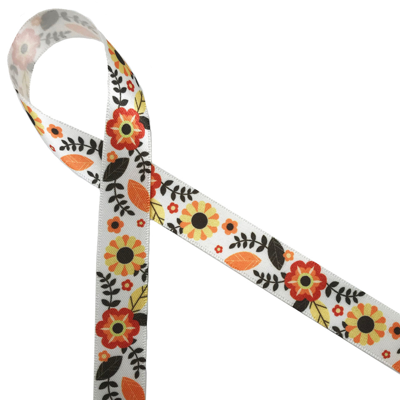 Floral Fall Ribbon Fall Floral ribbon with flowers of red, orange, yellow and brown leaves ...