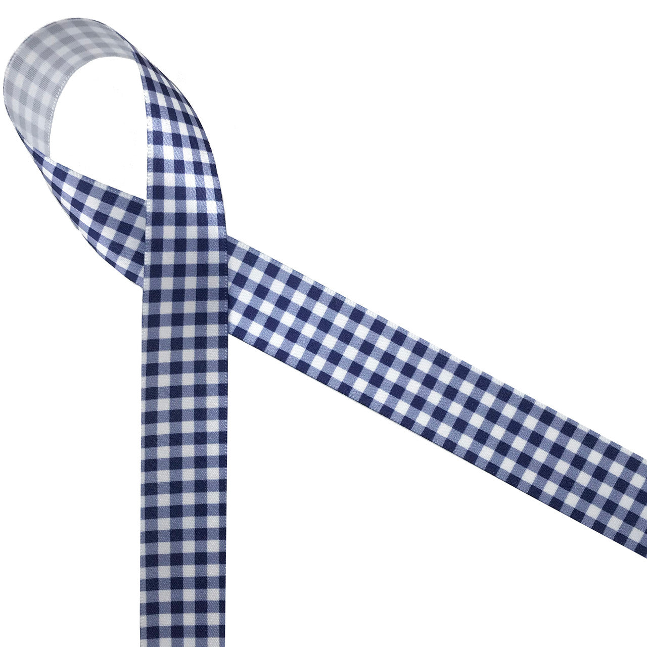 Cheque Ribbon Gingham check in Navy on white 7/8