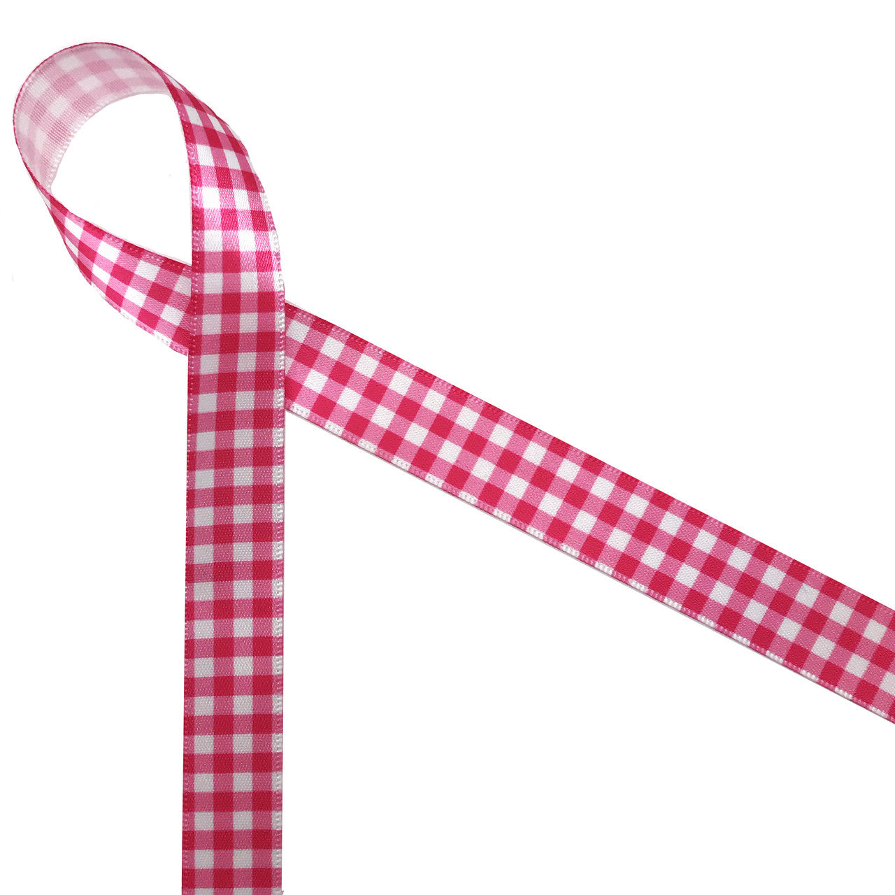 Hot Pink Gingham ribbon printed on 5/8"white single face satin